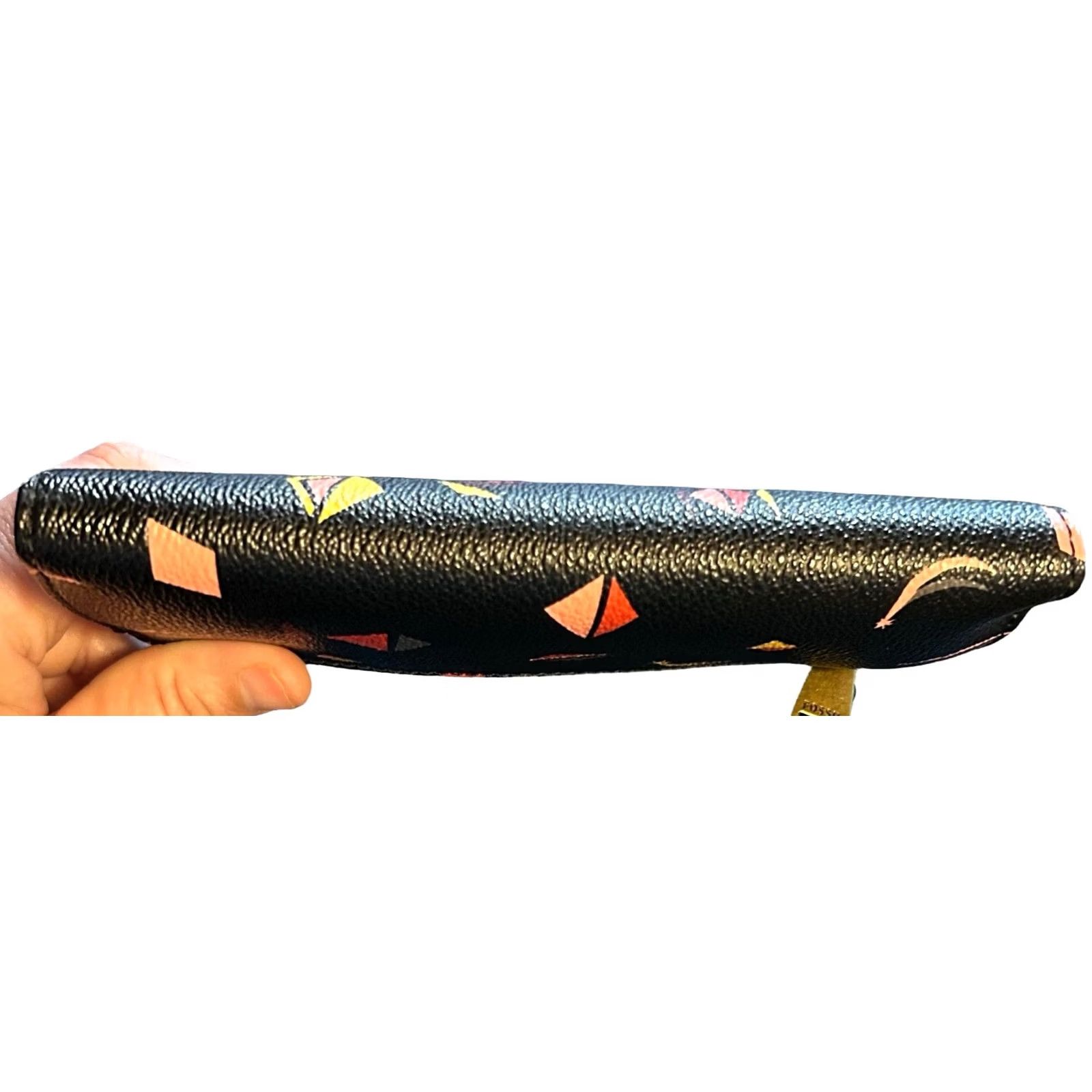 Fossil Fossil Black Leather Wallet Triangle Diamonds Star Bifold Women Credit Card Read Wallet Zip-Around Bohemian Hippie Mens Womens Girls Boys Size ONE SIZE - 6 Thumbnail