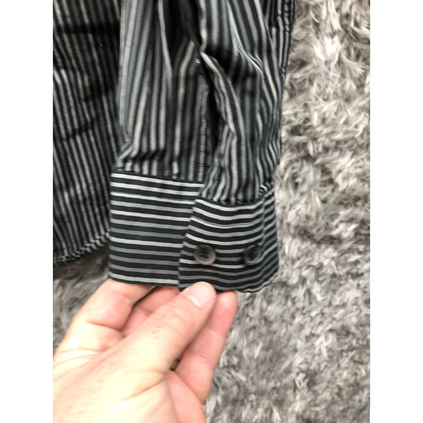 Calvin Klein Calvin Klein Shirt XL/XXL Mens Black Gray Striped Long Sleeve Spread Collar Button-Up Casual Size US XXL / EU 58 / 5 - 3 Thumbnail
