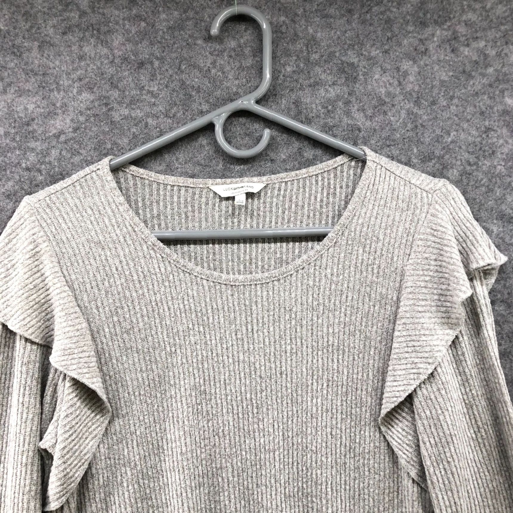 Lucky Brand Lucky Brand T Shirt Womens L Long Sleeve Ribbed Ruffle Gray Crewneck Knit Polyester Viscose Casual Basic US Size Large Size L / US 10 / IT 46 - 3 Thumbnail