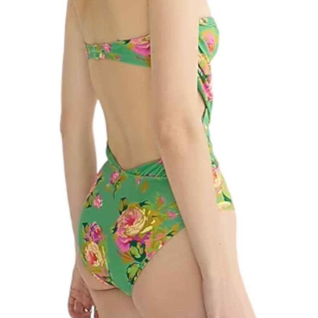 J.Crew J.Crew Green Floral Crisscross Cutout Bandeau One-piece, US0 Size ONE SIZE - 3 Thumbnail