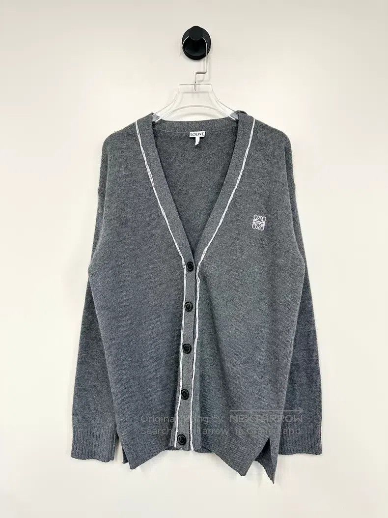 Loewe Loewe Gray Embroidered Logo Wool Knit Cardigan Size M / US 6-8 / IT 42-44 - 1 Thumbnail