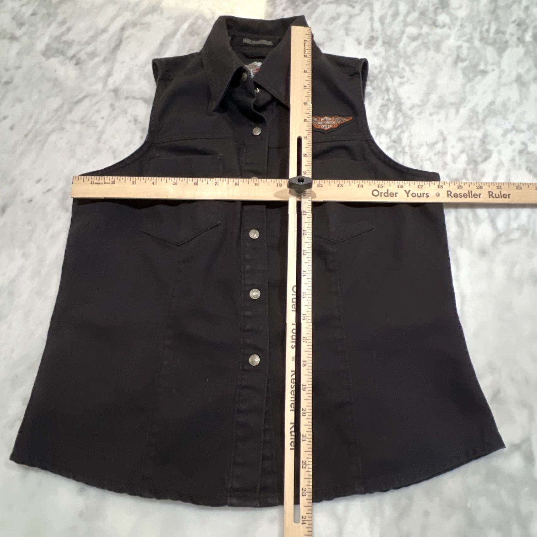 Harley Davidson VINTAGE Harley-Davidson Shirt Womens Medium Sleeveless Black Snap Logo Patch Vest Biker USA Pockets Size M / US 6-8 / IT 42-44 - 7 Thumbnail