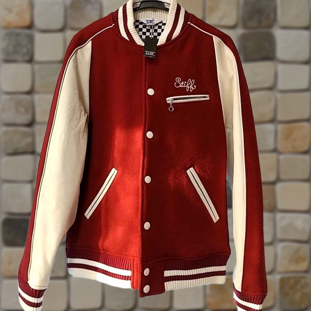 Vintage Stiff Melton Stadium Jacket Leather Wool Size M Red Size US M / EU 48-50 / 2 - 1 Thumbnail