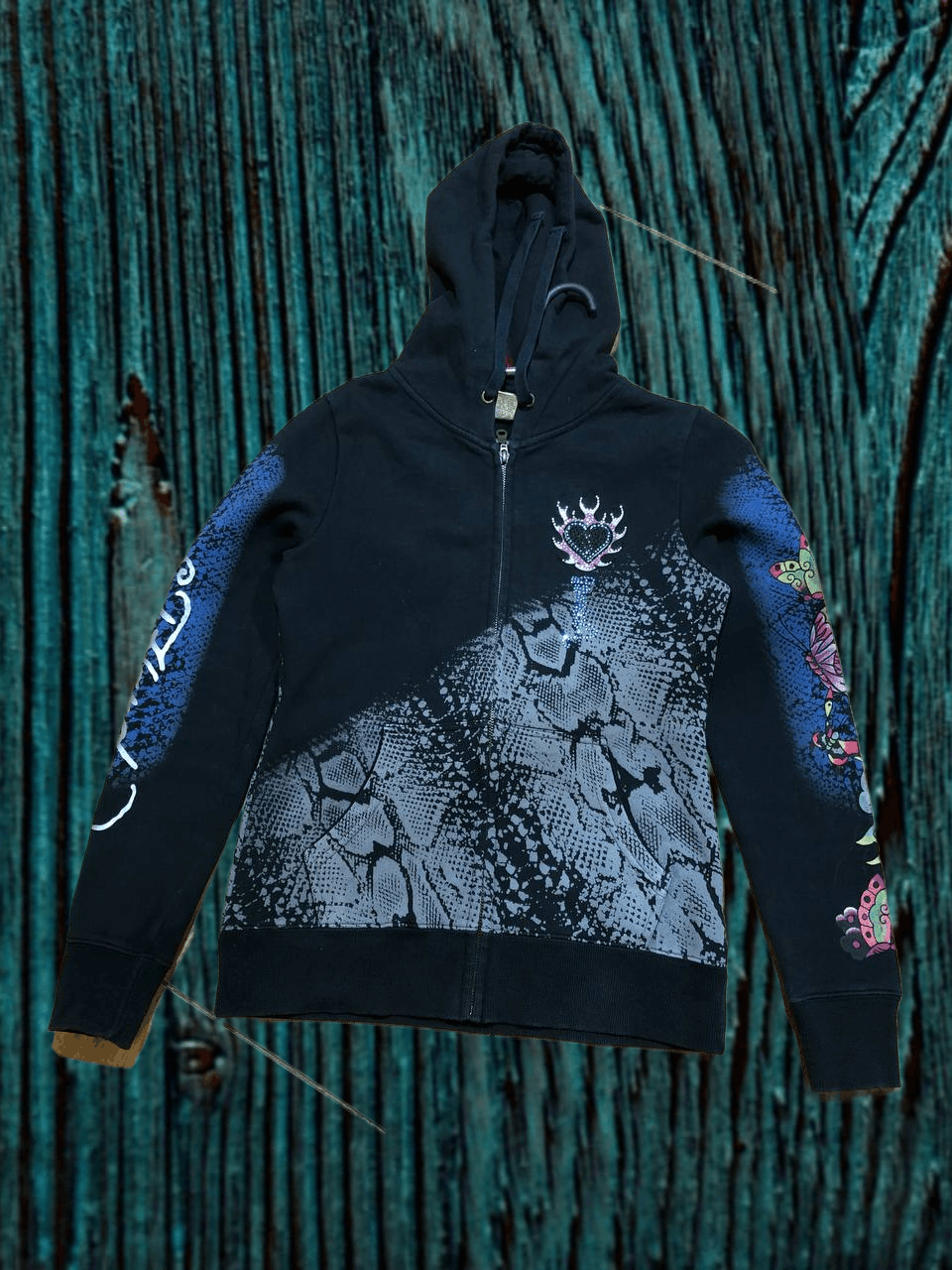 Ed Hardy Ed Hardy Full Zip Hoodie Heart Tattoo Graphic Hooded Size S / US 4 / IT 40 - 1 Thumbnail
