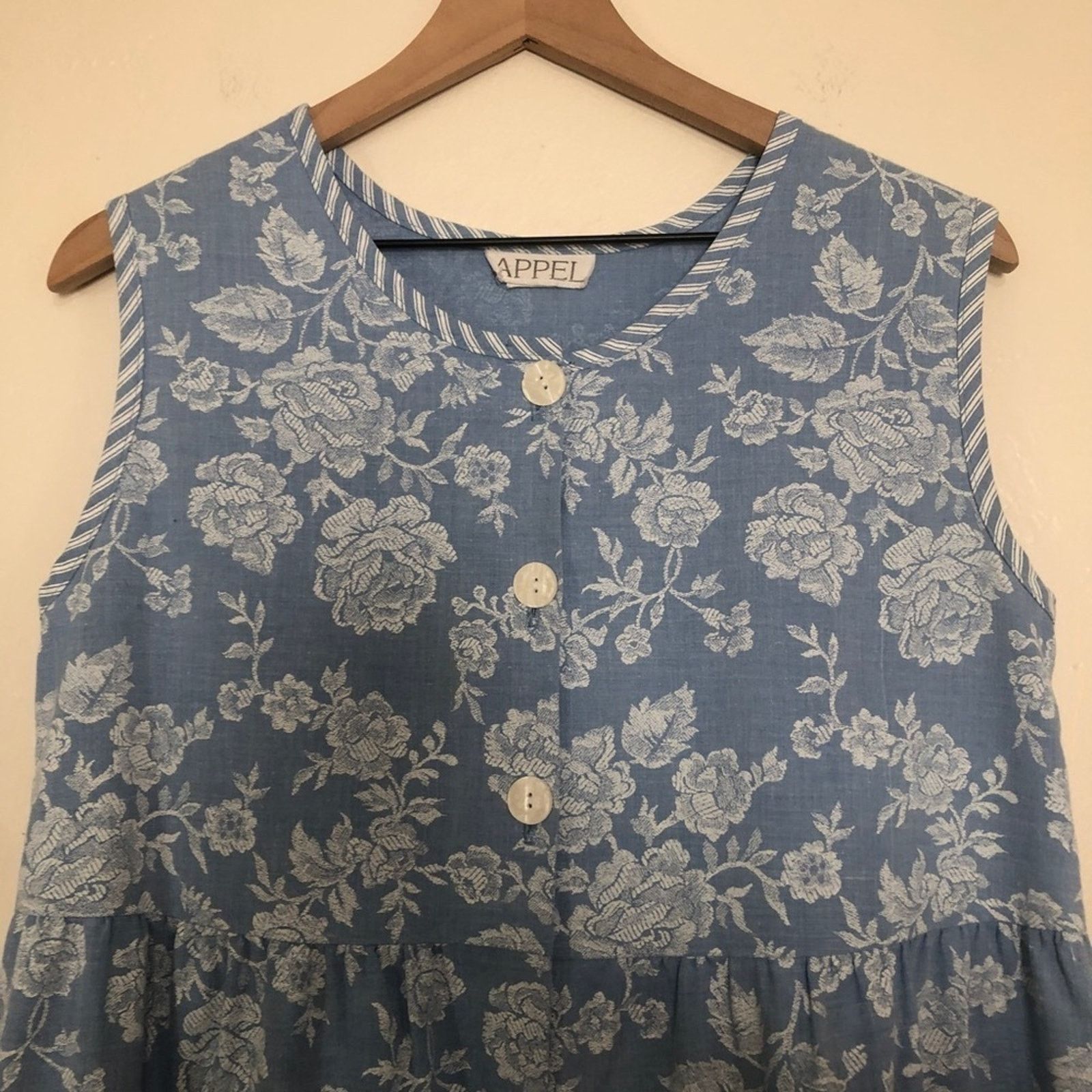 Vintage Appel Soft Denim Button Blue White Floral Jean Midi Dress Size M / US 6-8 / IT 42-44 - 4 Thumbnail