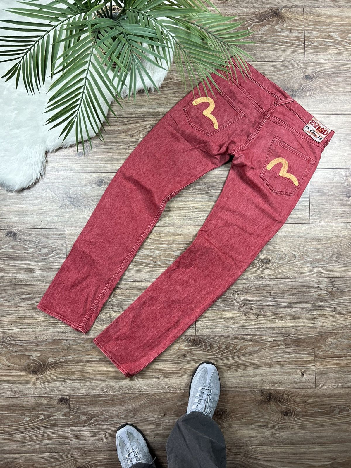image of 90’S Evisu Genes Vintage Y2K Retro Washed Jeans in Red, Men's (Size 33)