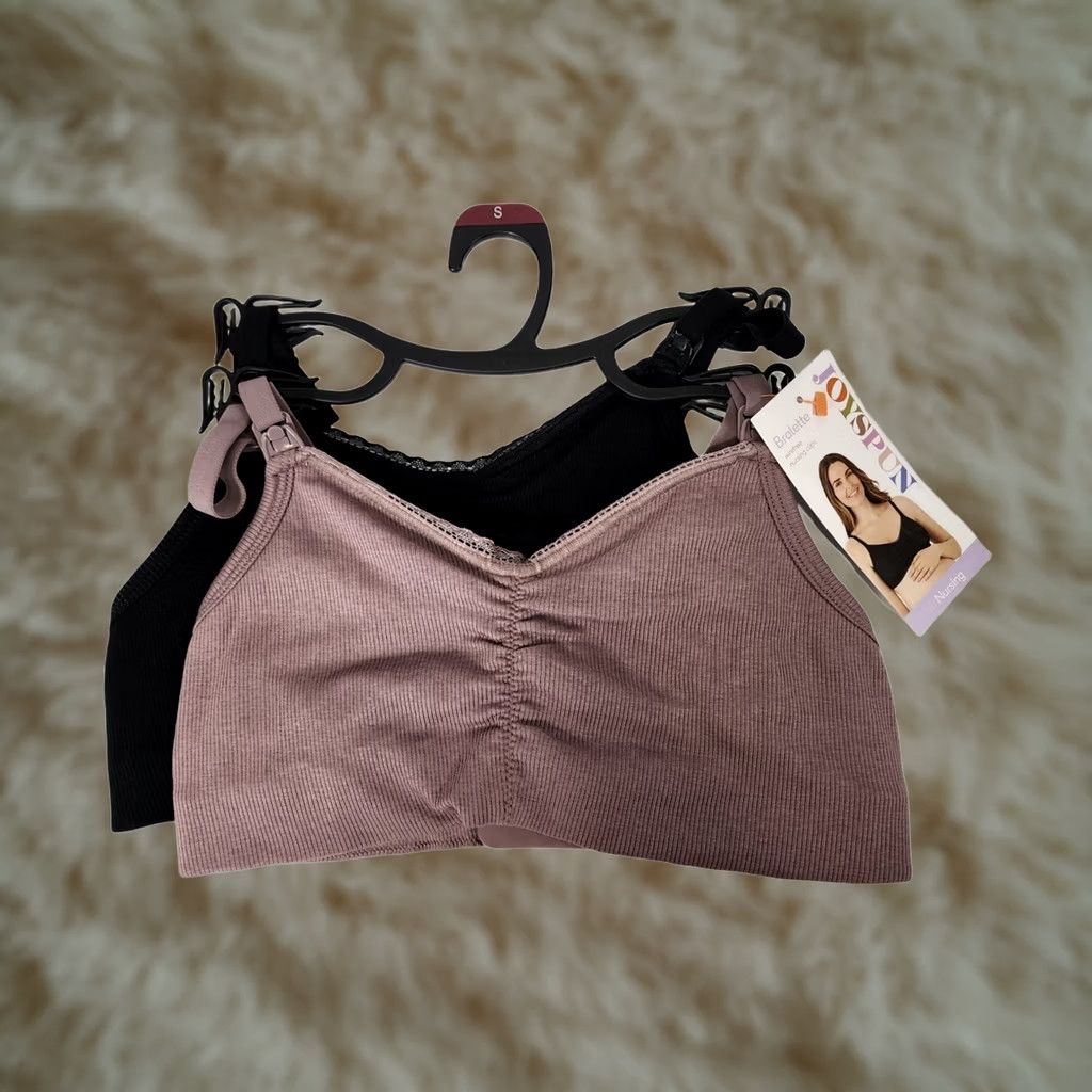Vintage Joyspun Nursing Bralette 2PK Wirefree Mauve Black Soot S Women’s Bra Set Lace Ruching Lightweight Size ONE SIZE - 1 Thumbnail
