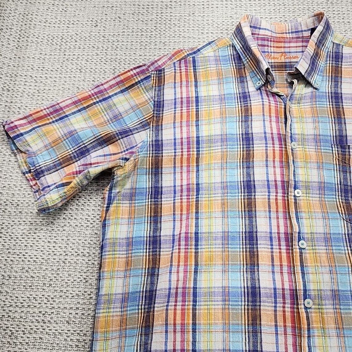 Vintage Alan Flusser Shirt Mens XL Plaid Short Sleeve Linen Blend Casual Preppy Size US XL / EU 56 / 4 - 3 Thumbnail