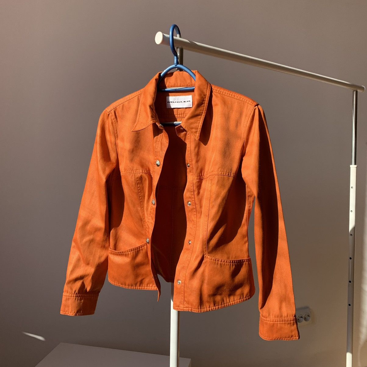 image of 2000`s Mugler Classic Collar Press-Stud Orange Jacket, Women's (Size Small)