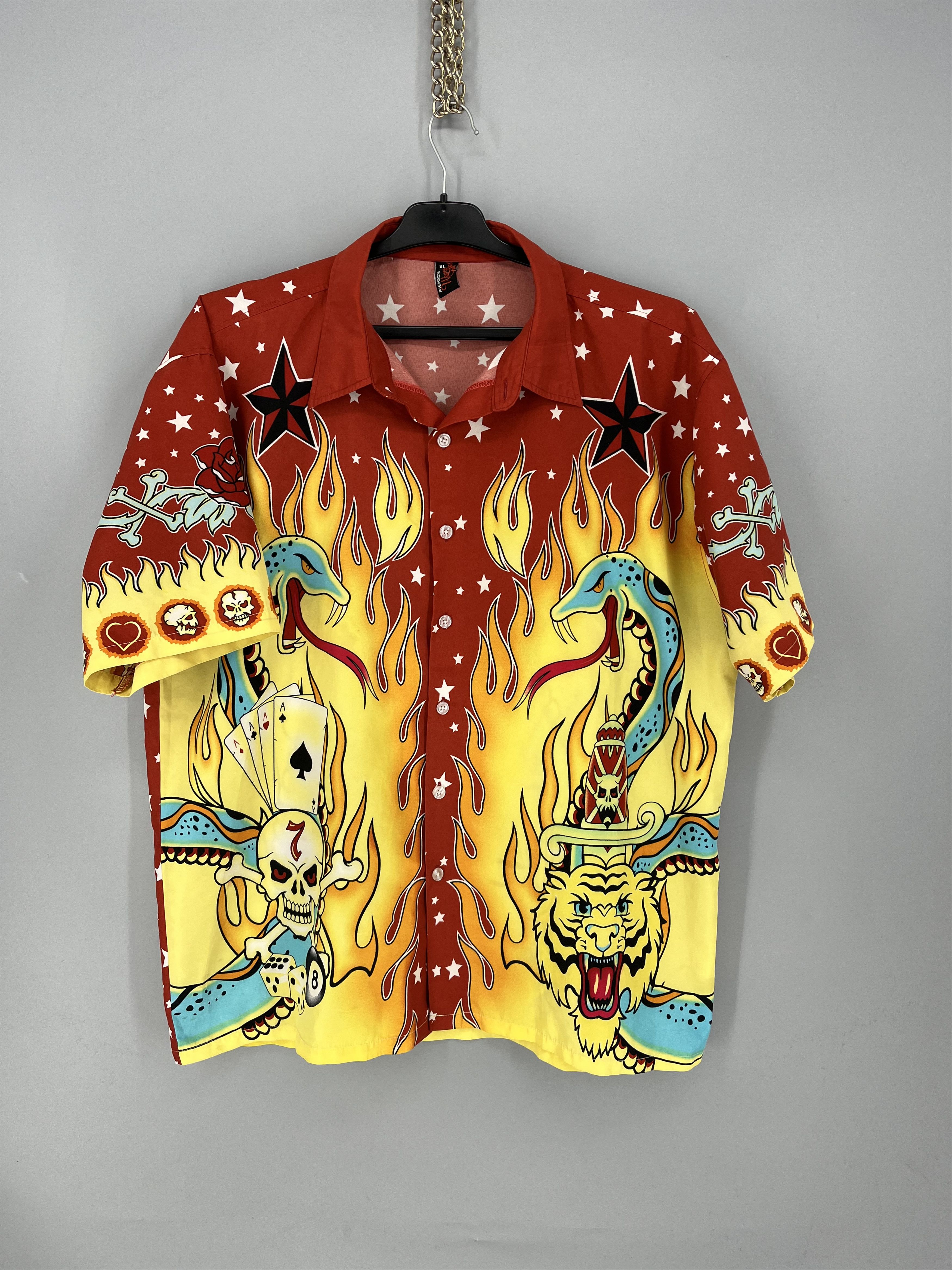 Vintage Vintage Fishbone Tattoo Print Hawaiian Shirt / Aloha Shirt Size US XL / EU 56 / 4 - 1 Thumbnail
