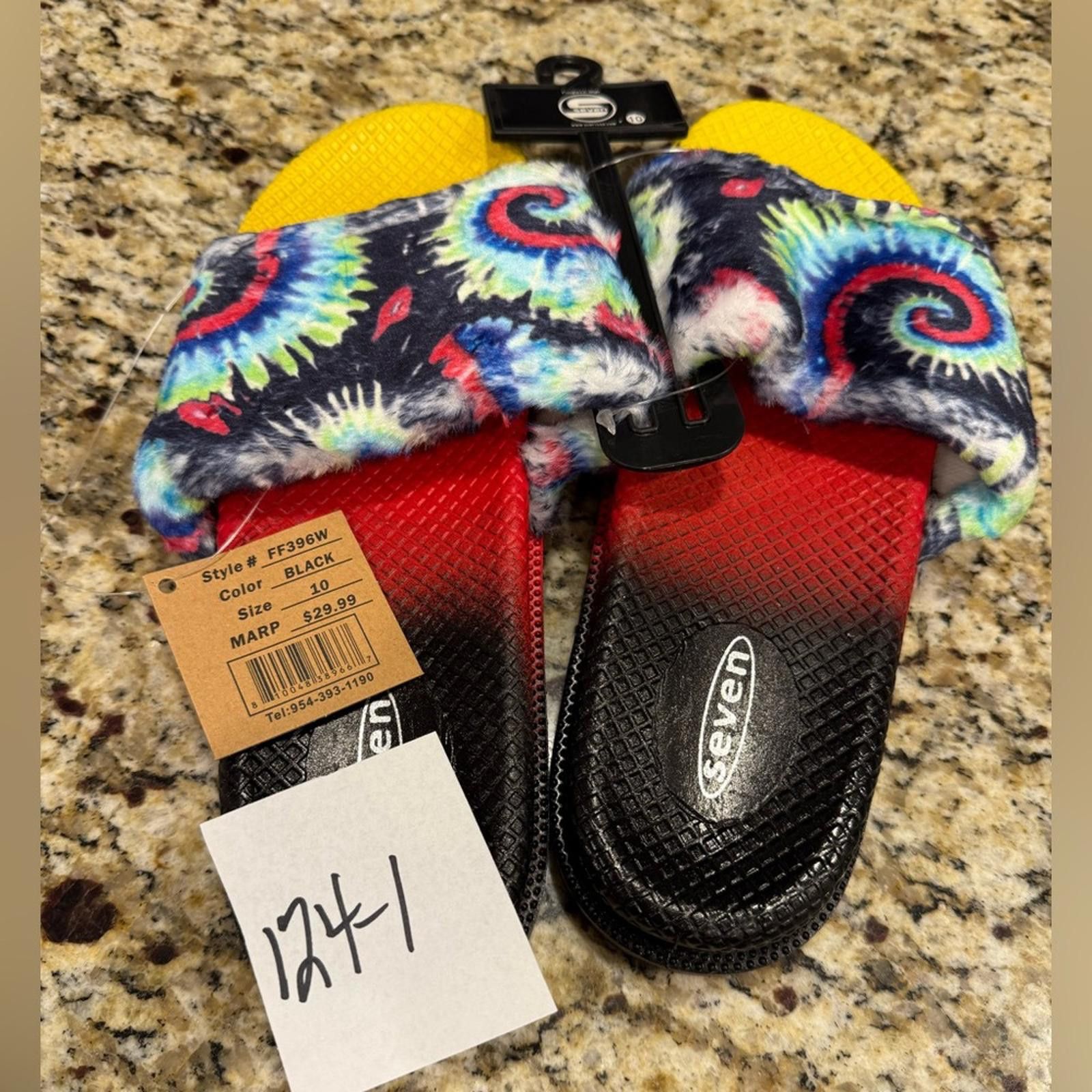 Seven 7 Seven tie dyed faux fur rainbow colored slides Size 10 Size US 10 / IT 40 - 9 Thumbnail