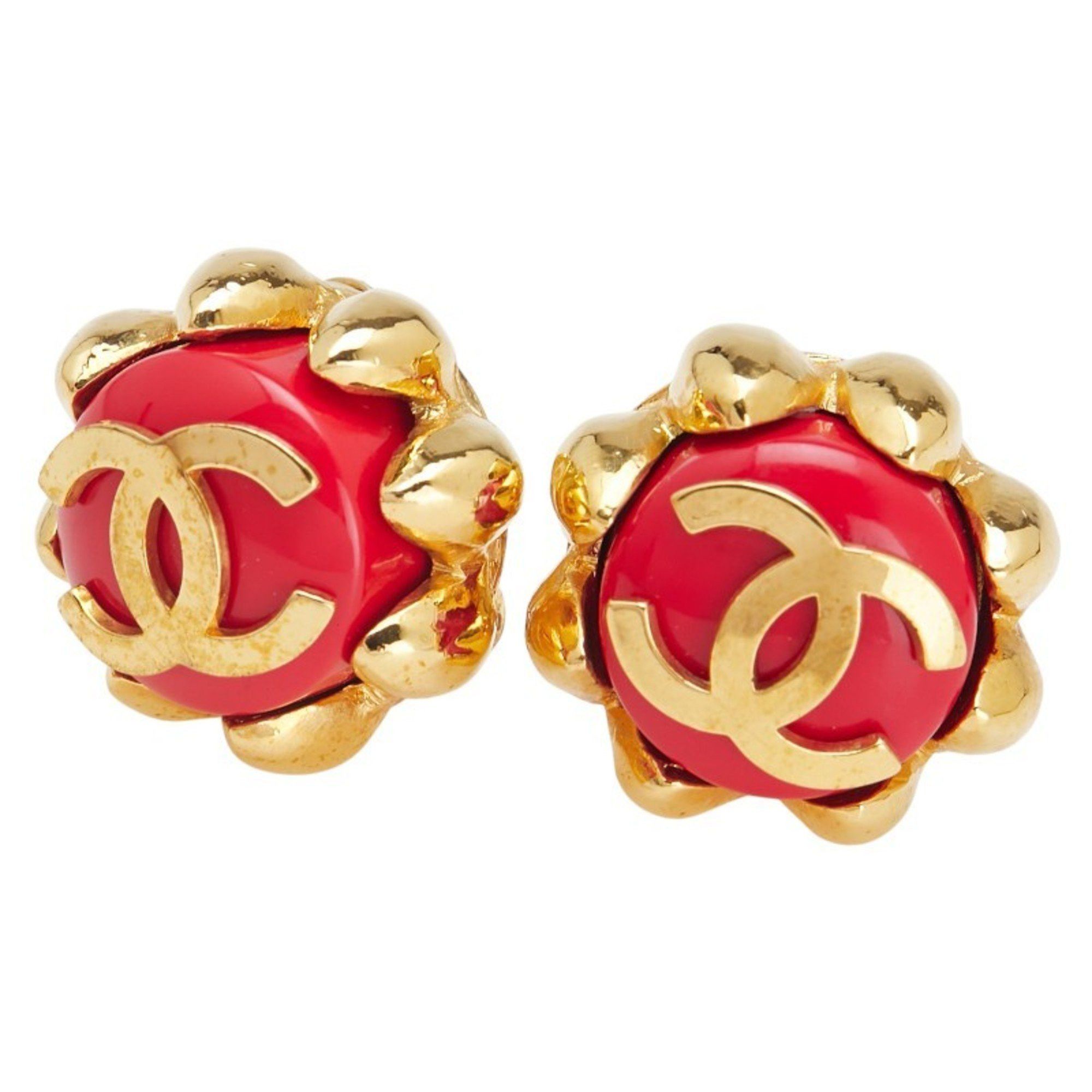 Chanel Vintage Chanel Coco Mark Earrings, Gold and Red Plated, Women's, CHANEL Size ONE SIZE - 1 Thumbnail