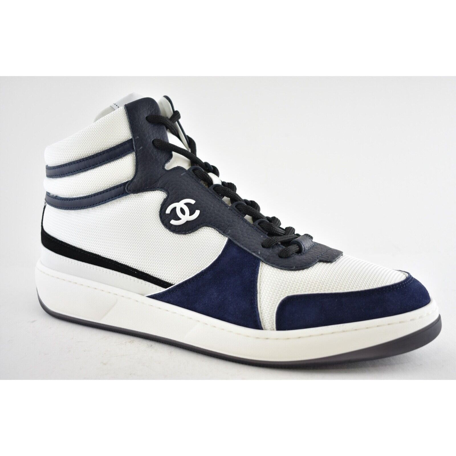Chanel Chanel Blue CC Logo High Top Lace Up Trainer Sneaker 45 12 Size US 12 / EU 45 - 3 Thumbnail