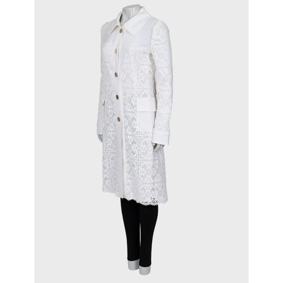 Dolce & Gabbana D&G White Linen Lace-Trimmed Coat - Size 42/ M Size M / US 6-8 / IT 42-44 - 2 Thumbnail