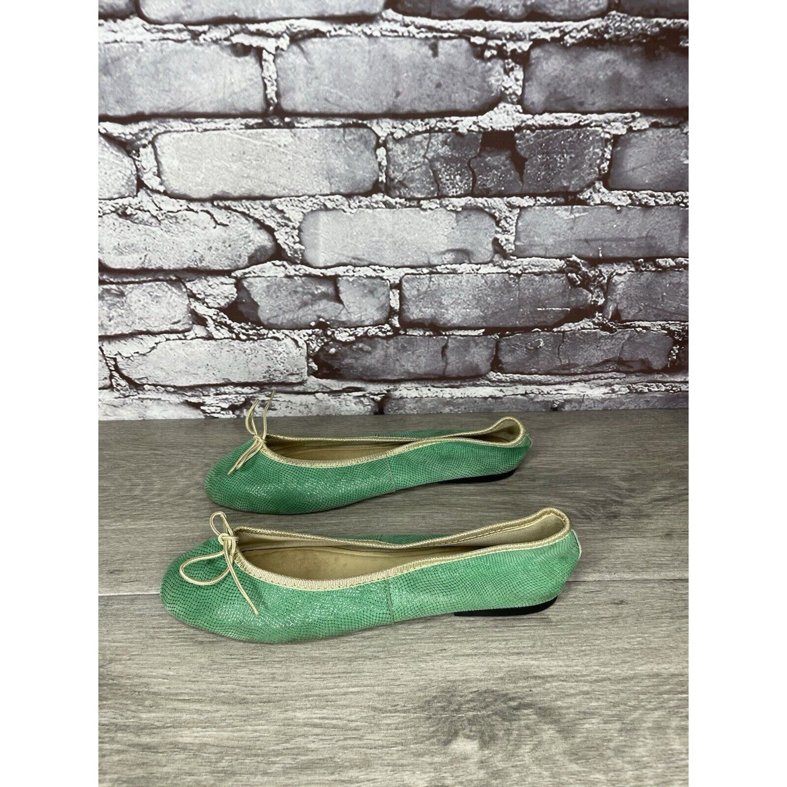 Other London Sole Green Leather Animal Print FRANCE Ballet Flats W Size US 8.5 / IT 38.5 - 7 Thumbnail