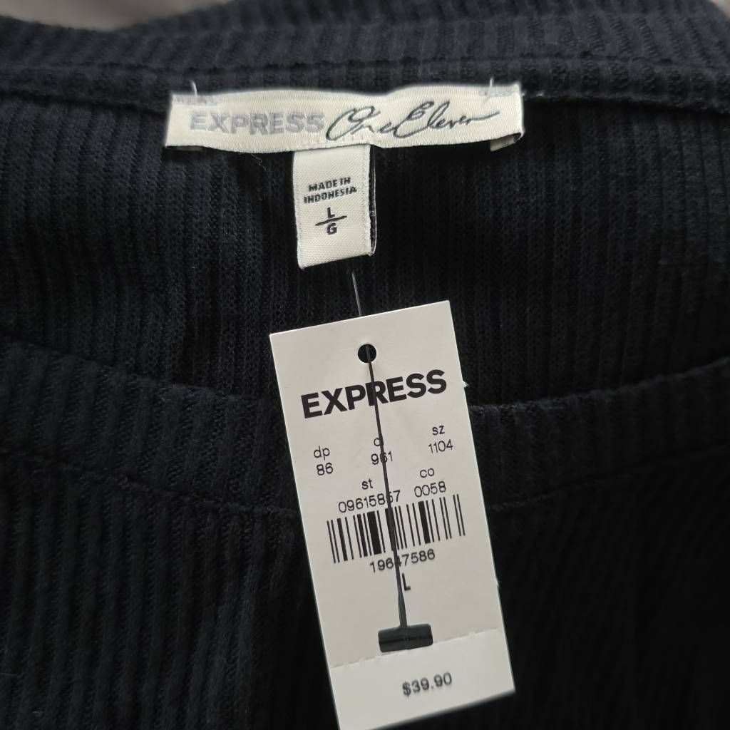 Express Express Women's Size Large Black Ribbed Tie Bottom Long Slee Size L / US 10 / IT 46 - 2 Thumbnail