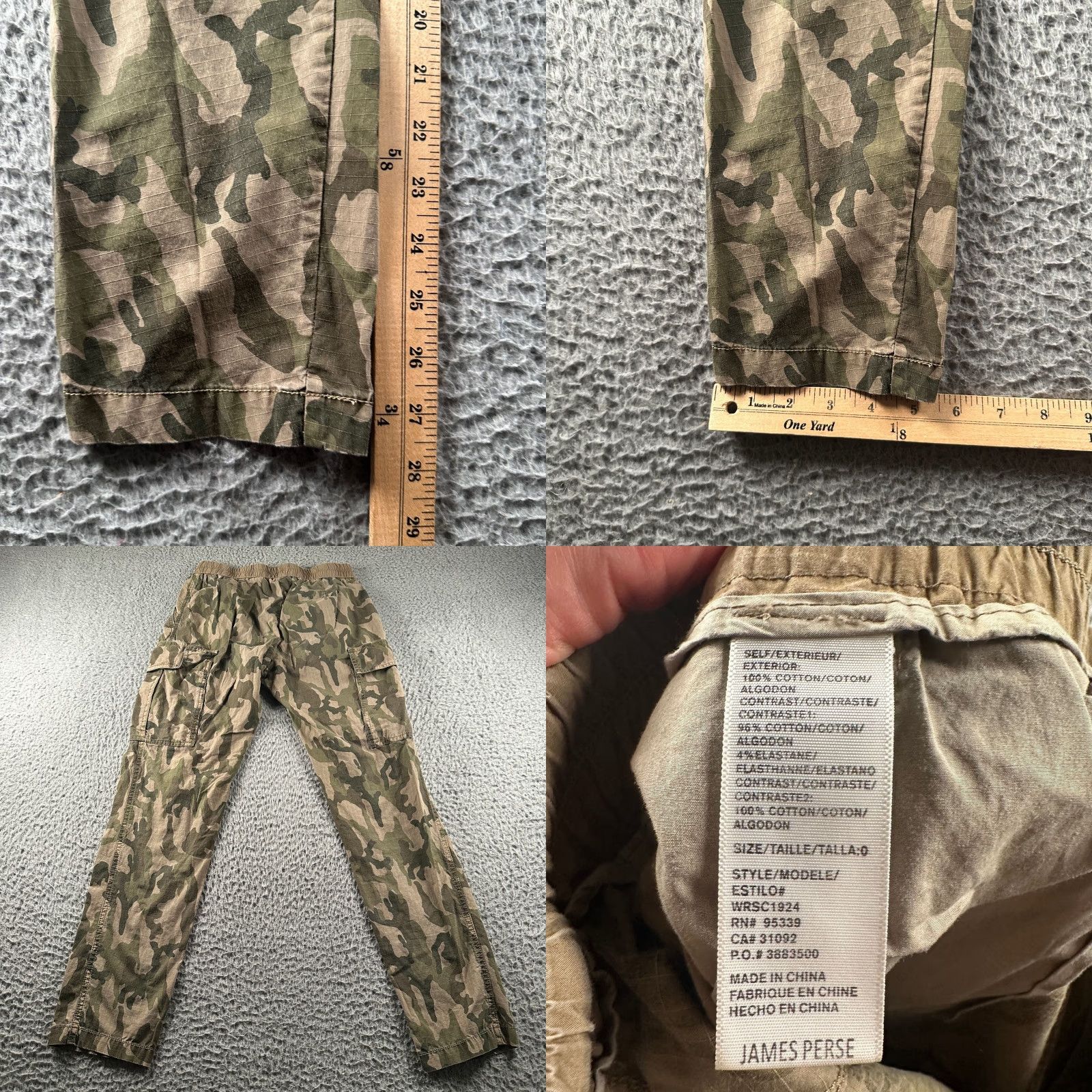 James Perse James Perse Pants Womens 0 Camo Cargo Drawstring Waist Cotton Ripstop Tapered Size 25" / US 0 / IT 36 - 8 Thumbnail