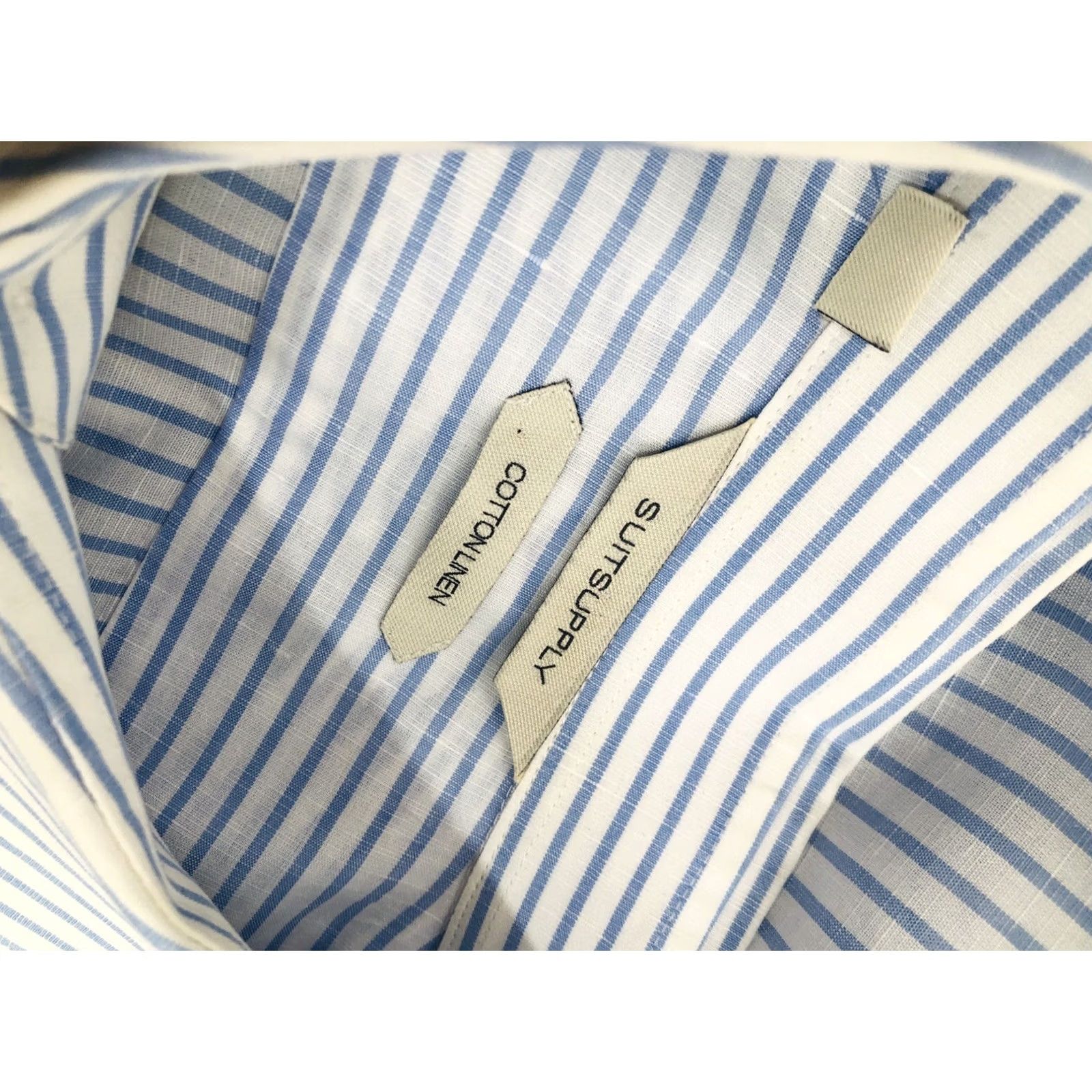 Suitsupply SUIT SUPPLY - LINEN BLEND Striped Dress Shirt 16 / 41 Mens Light Blue White 90s Event? Size 42R - 5 Thumbnail