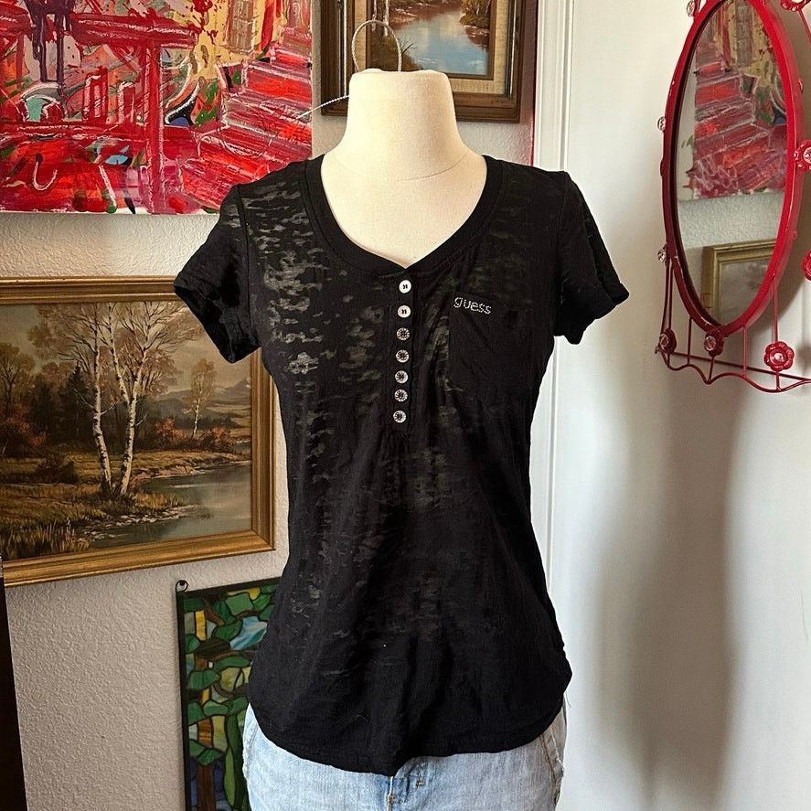 Guess guess black mesh bedazzled shirt Size L / US 10 / IT 46 - 1 Thumbnail