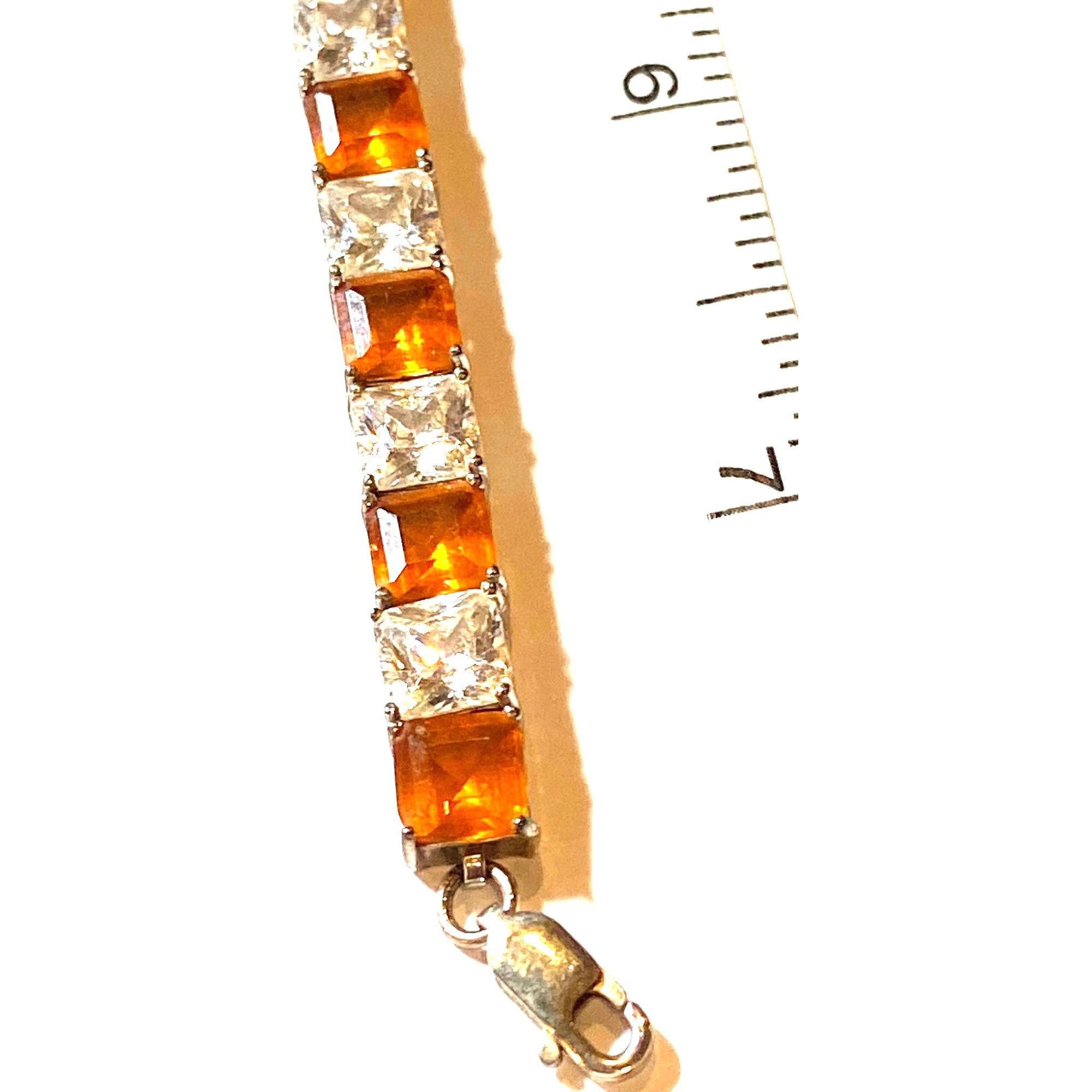 Other Citrine & White Topaz Sterling Silver Tennis Bracelet 7.5 In Size ONE SIZE - 6 Thumbnail