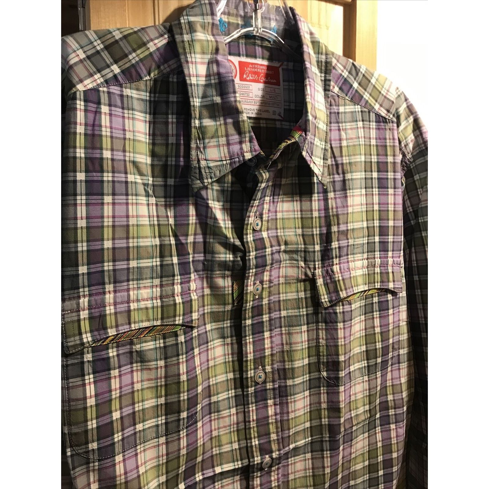 Robert Graham Robert Graham Men’s Large Green Purple Plaid LS Cotton Shirt Size US L / EU 52-54 / 3 - 5 Thumbnail