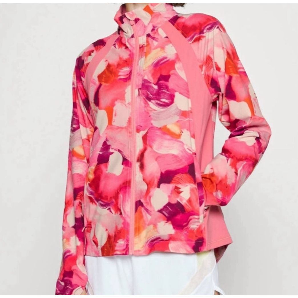 ATHLETA NWT Run With It Printed Jacket Painted Energy Coral Pink Zip plus sz 3X