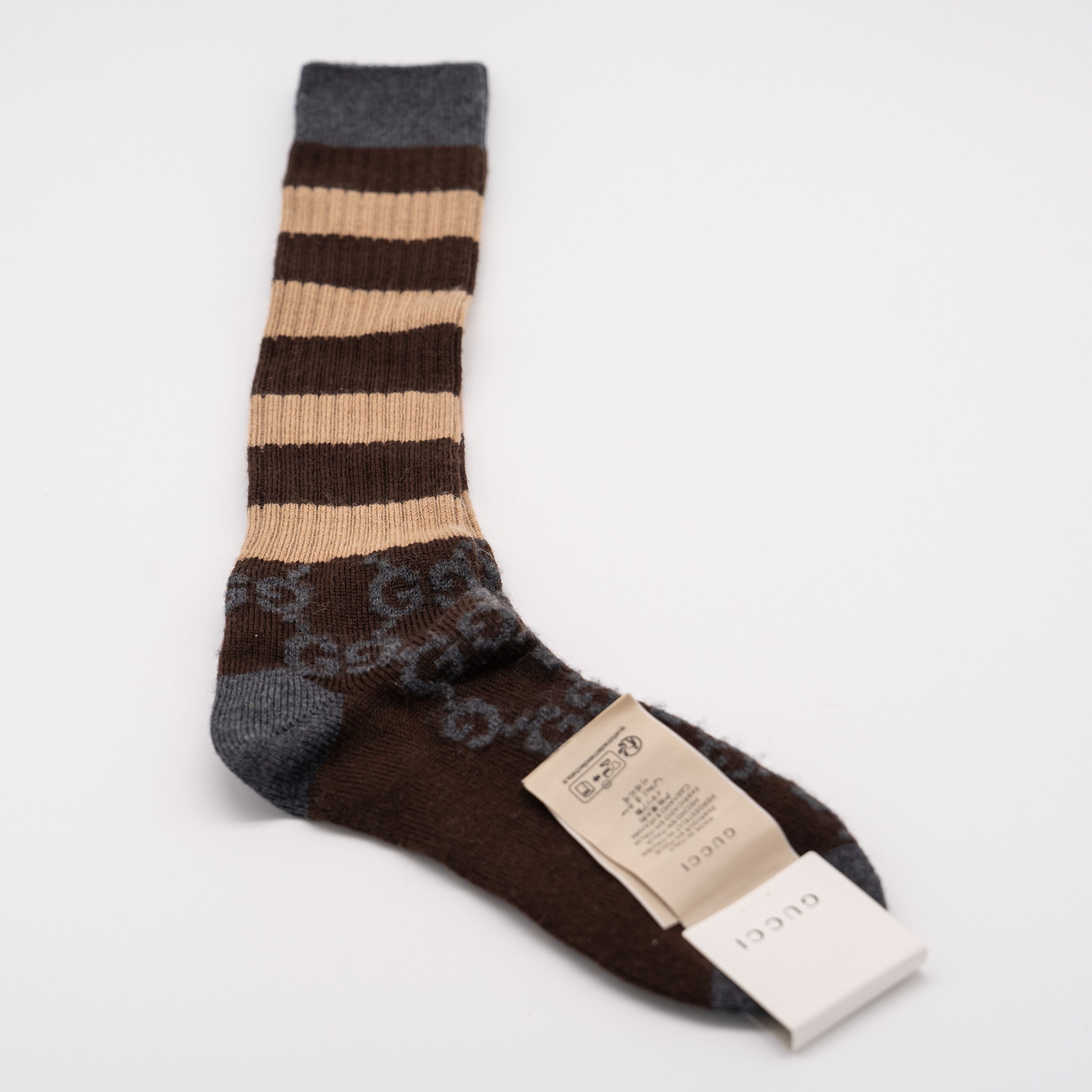 Gucci M Gucci GG Logo Cotton Blend Long Socks Brown Striped Size ONE SIZE - 2 Thumbnail