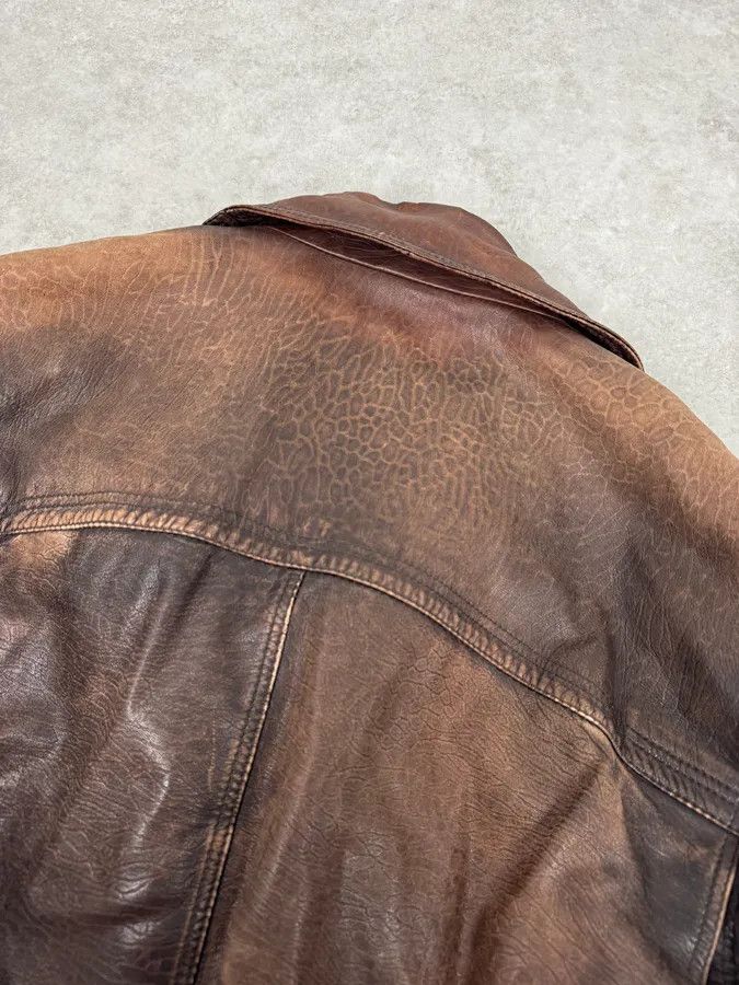 Vintage 2000s Archive Brown Naval Eroded Leather Jacket Size US L / EU 52-54 / 3 - 8 Thumbnail