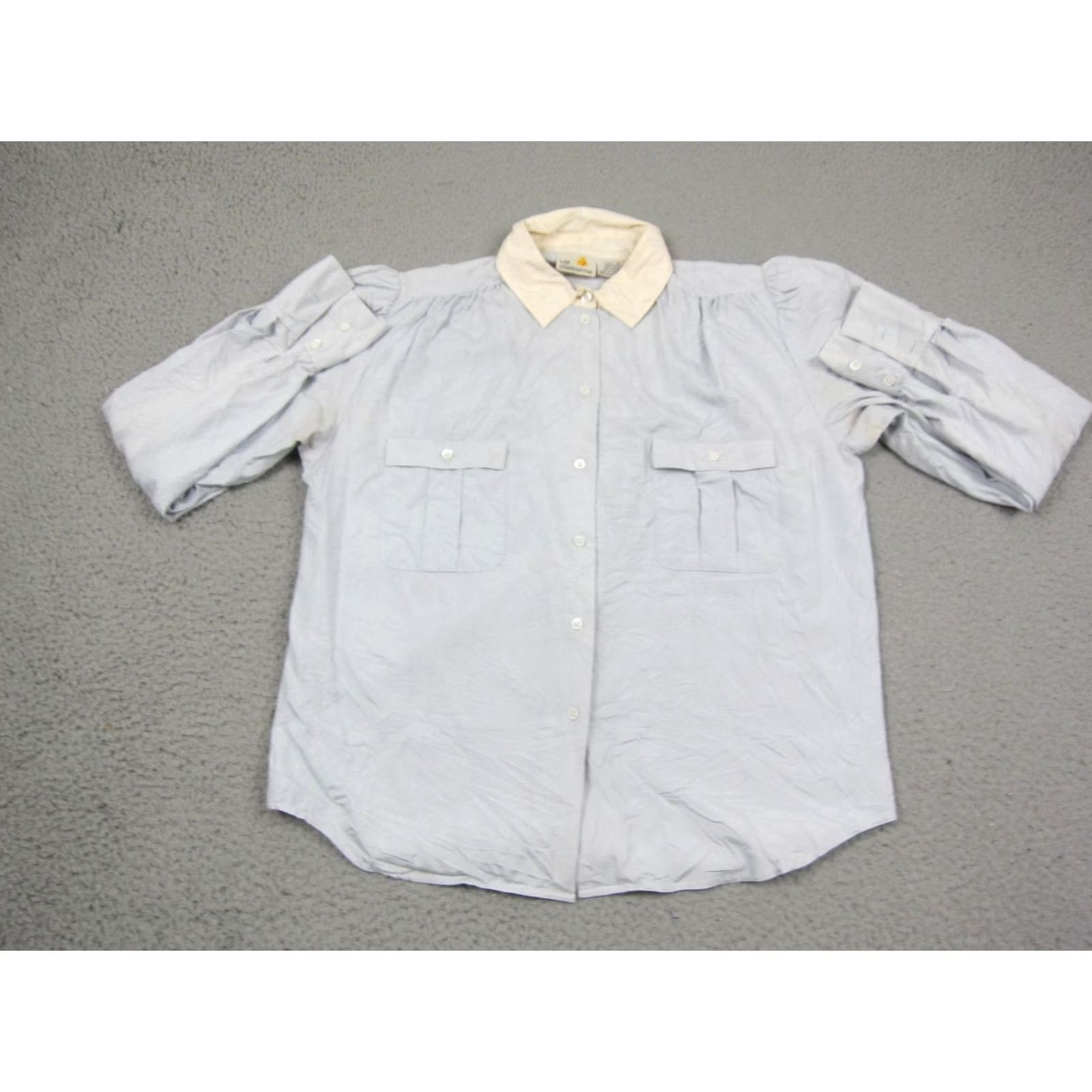 Liz Claiborne VINTAGE Liz Claiborne Shirt Womens 8 Blue Silk Button-Up 90s 80s Small Stain Pattern Solid Size M / US 6-8 / IT 42-44 - 2 Thumbnail