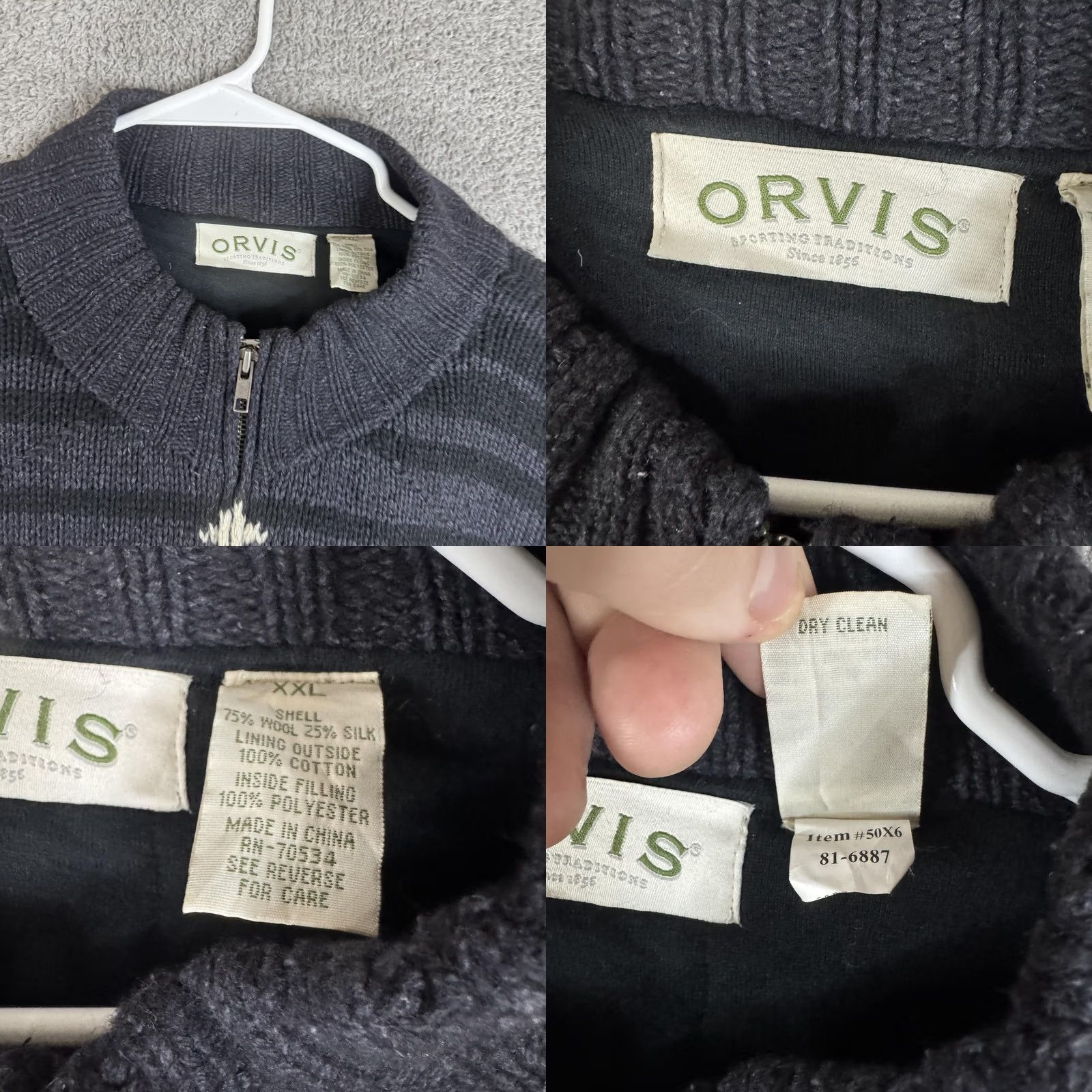 Orvis Orvis Mens 2XL Gray Full Zip Mock Neck Wool Silk Cotton Polyester Knit Lined Geometric Tribal Western Sweater Jacket Size US XXL / EU 58 / 5 - 8 Thumbnail