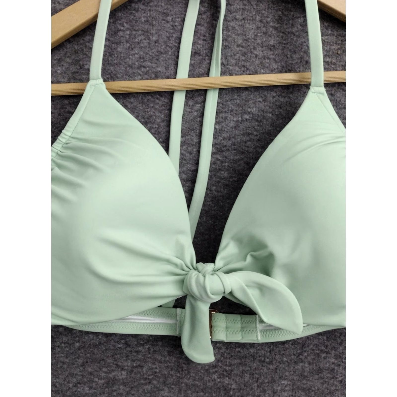 Vintage Shade & Shore Bikini Top Green Front Tie Spaghetti Padded Lined Size 36B Adult Women Size XS / US 0-2 / IT 36-38 - 3 Thumbnail