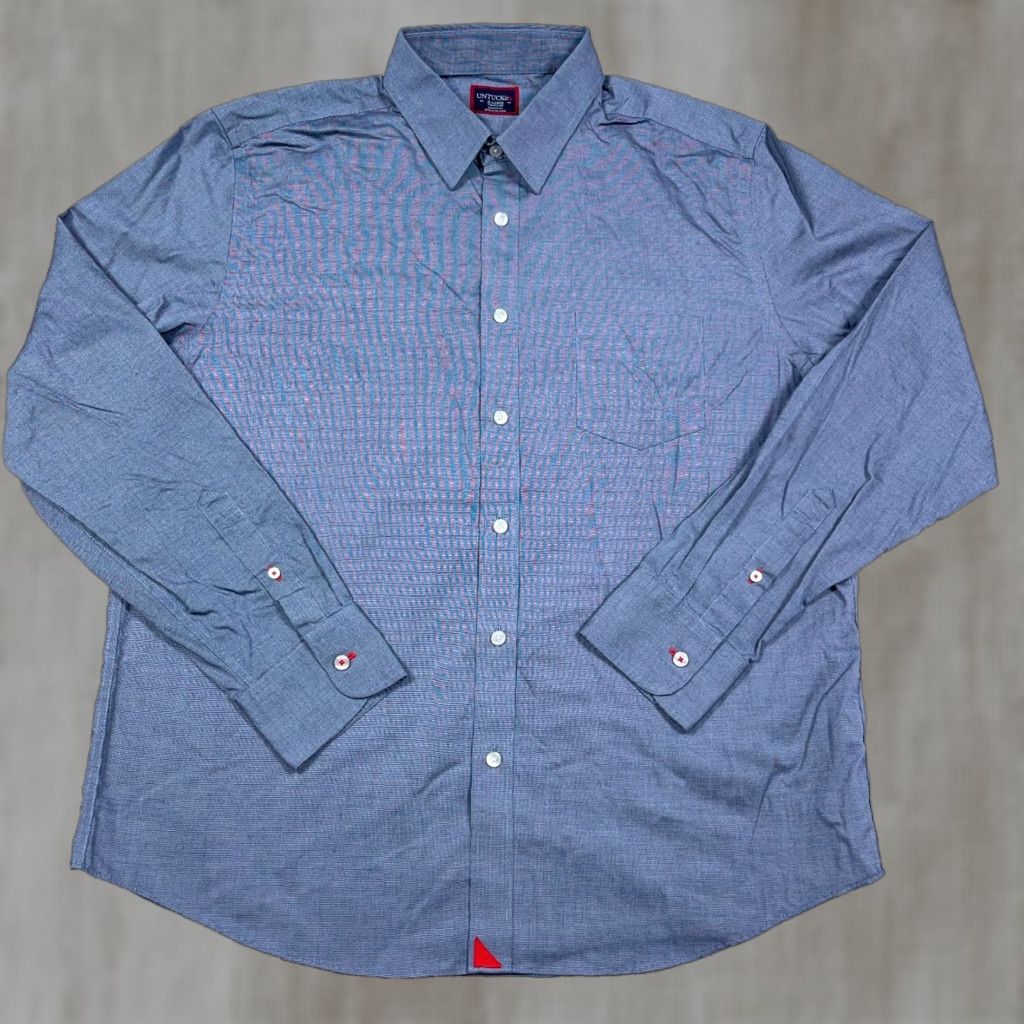 UNTUCKit UNTUCKit Button-Up Shirt Men XL Blue Solid Pocket Oxford Casual Modern Preppy B Dress Shirt DOMMens Size 46R - 1 Thumbnail
