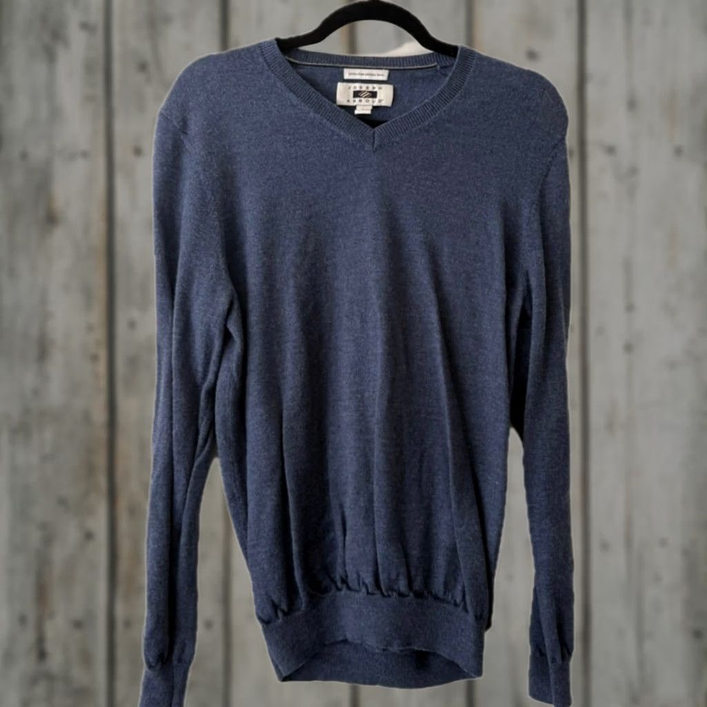Joseph Abboud Joseph Abboud 100% Extra Fine Merino Wool Blue V-Neck Long Sleeve Pullover Sweater L Mens Size US L / EU 52-54 / 3 - 1 Thumbnail
