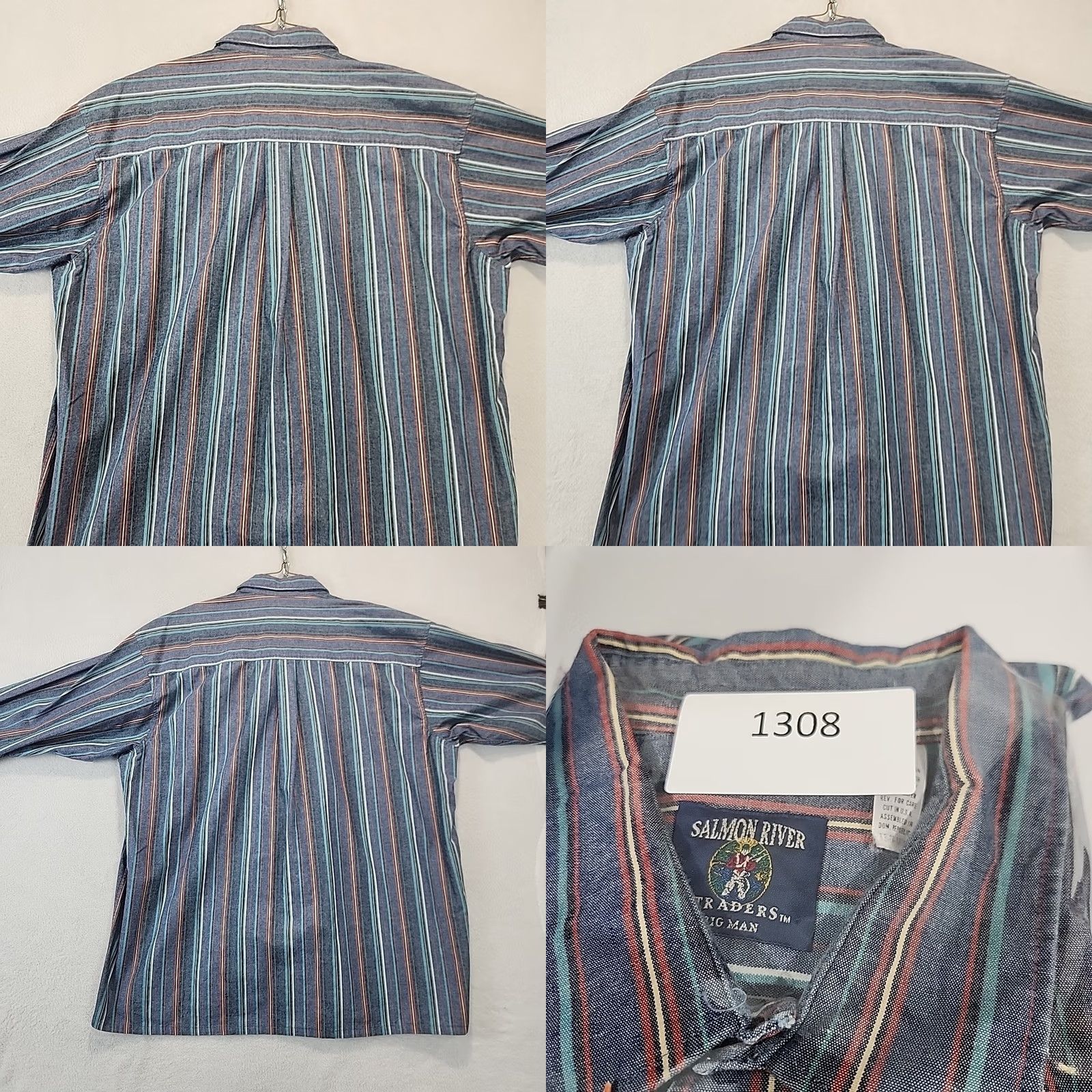 Vintage VINTAGE Salmon River Traders Men Blue Striped Western Dress Shirt 2XL Button-Up Long Sleeve Size 48R - 9 Thumbnail