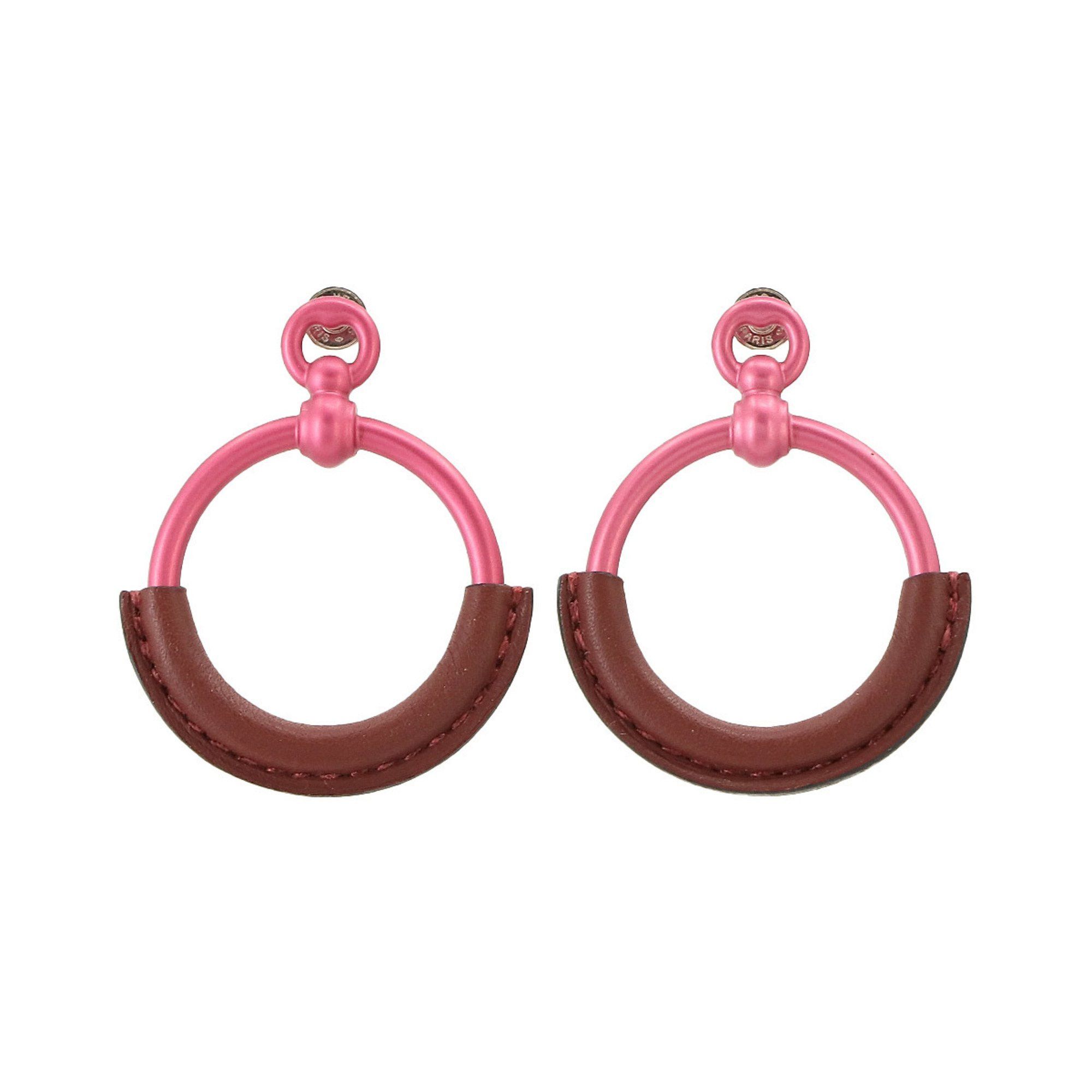 image of Hermes Loop Earrings Swift Rouge H Pink, Women's