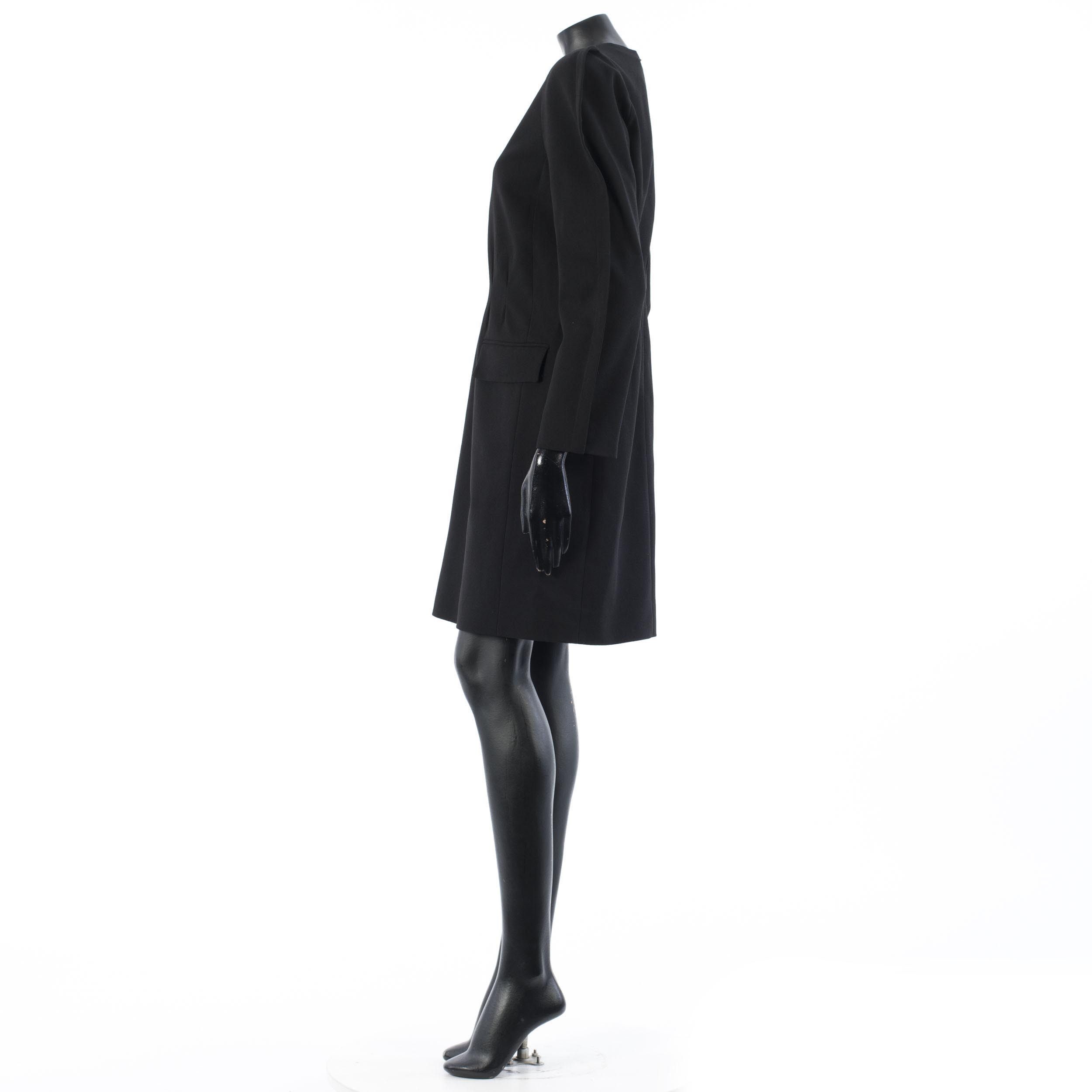 Givenchy Black Crepe Wool Mini Dress - Padded Shoulders, Belt Size M / US 6-8 / IT 42-44 - 3 Thumbnail