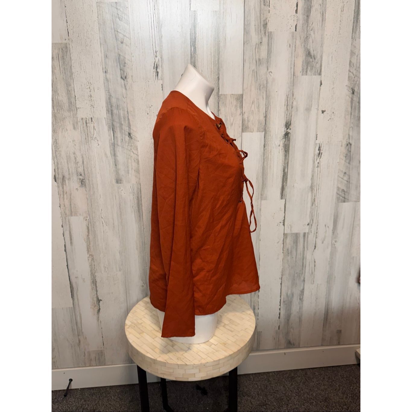 Robin Ruth Truth NYC Rust Orange Lace-Up Blouse Women’s Size M Size M / US 6-8 / IT 42-44 - 8 Thumbnail