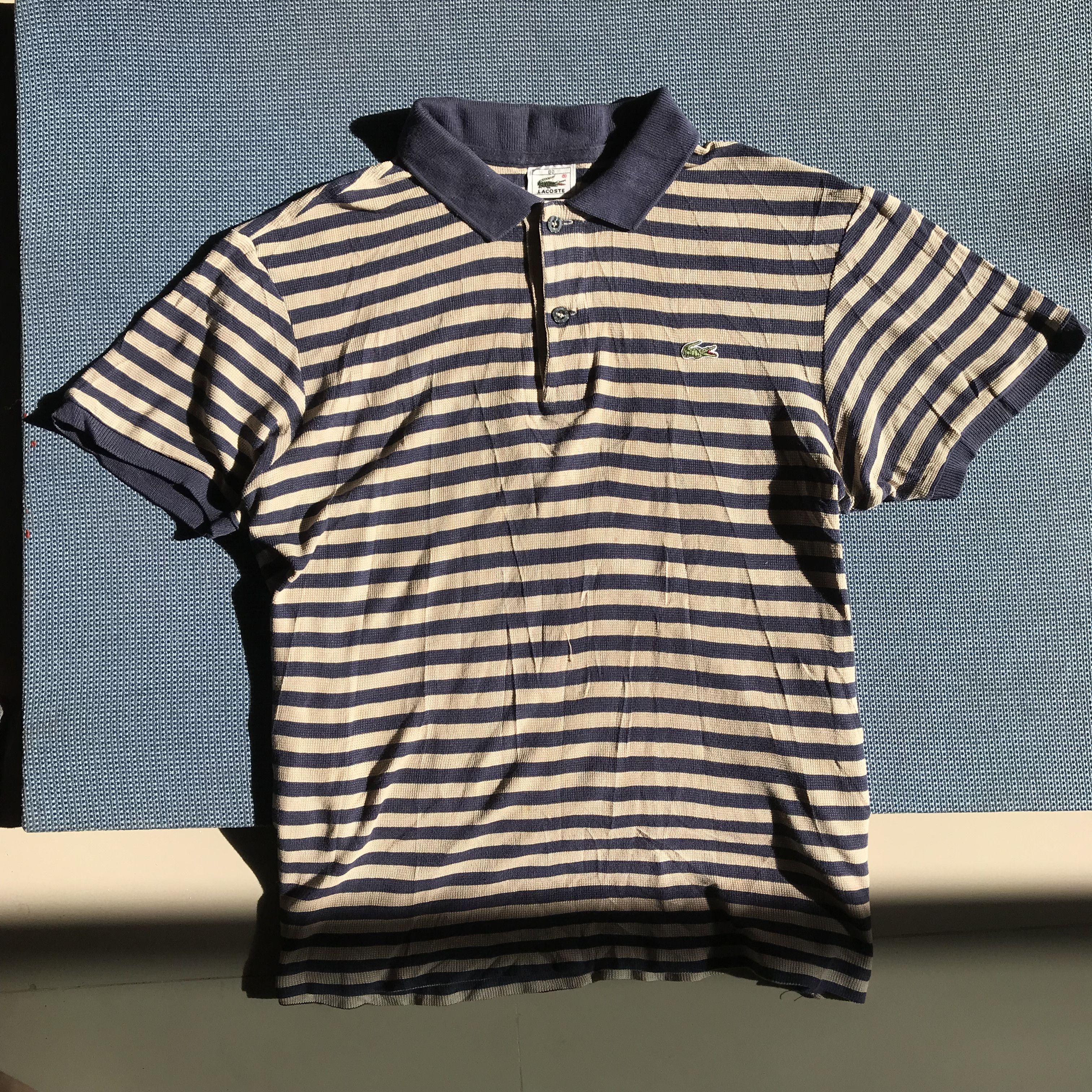 Lacoste Vintage lacoste french Polo Stripes Navy beige Blue colar Size US M / EU 48-50 / 2 - 3 Thumbnail