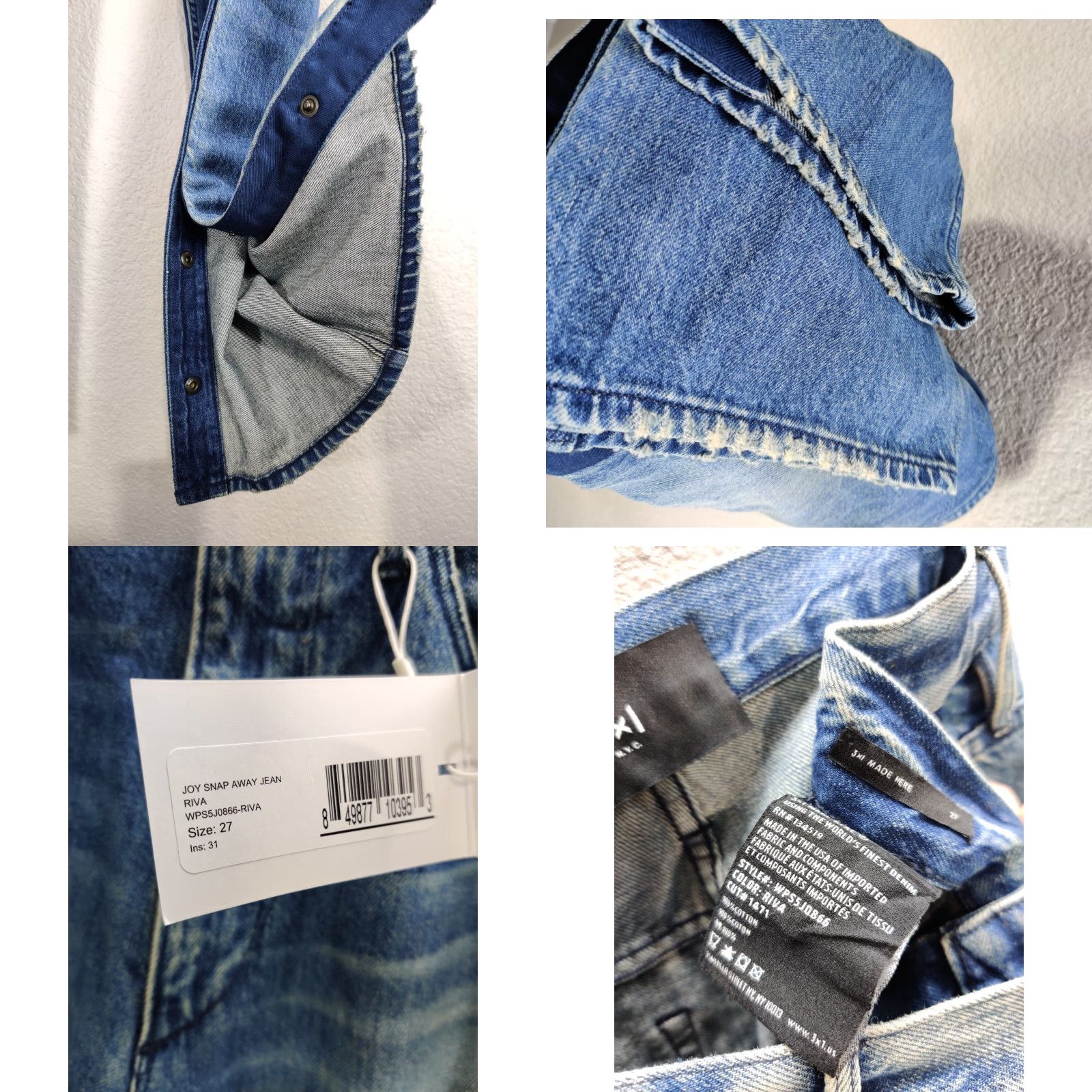 3x1 3x1 NYC Denim Blue Side Snap Jeans Women Sz 27 Straight Inseam 32 NWT Size 27" / US 4 / IT 40 - 8 Thumbnail