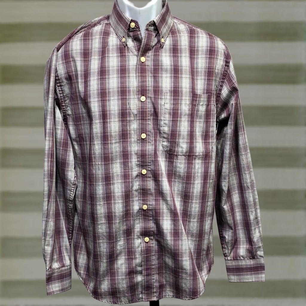 Vintage Puritan Button-Up Oxford Shirt S Purple Plaid Long Sleeve Pocket Western Office Men Size US S / EU 44-46 / 1 - 1 Thumbnail