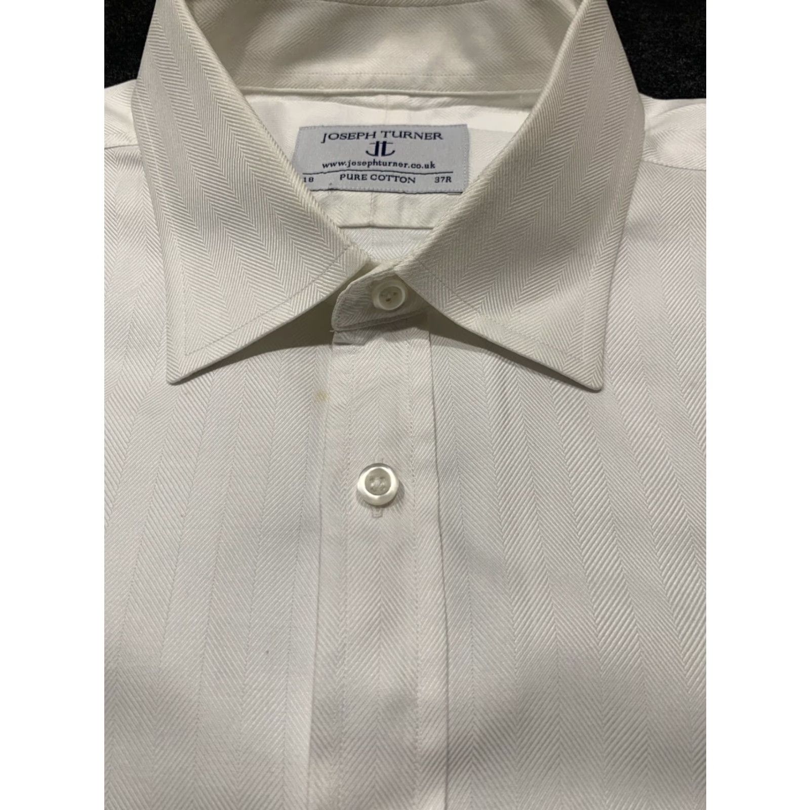 Joseph Joseph Turner Dress Shirt White Herringbone French Cuffs 18 37R Mens Regular Size 37 Neck 18in Business Size 36R - 5 Thumbnail