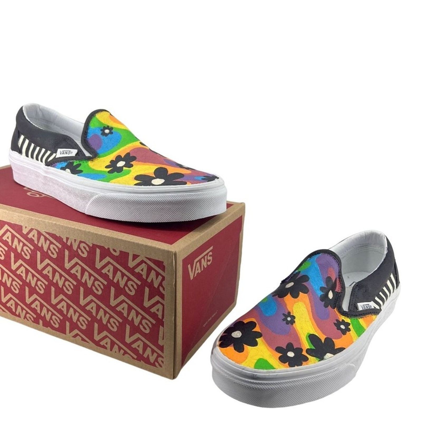 Vans Vans Hand Painted Colorful Psychedelic Black Flower Print Size US 8.5 / IT 38.5 - 12 Thumbnail
