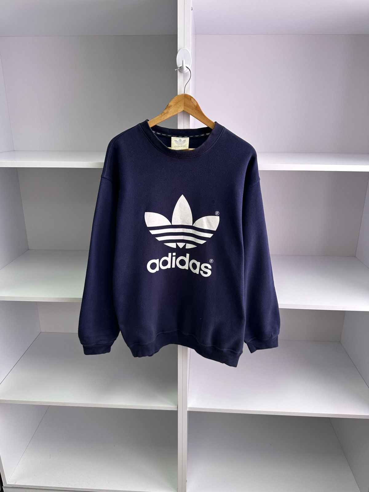 Adidas × Vintage Vintage Adidas Big Logo 90s Navy Sweatshirt Size US L / EU 52-54 / 3 - 1 Thumbnail