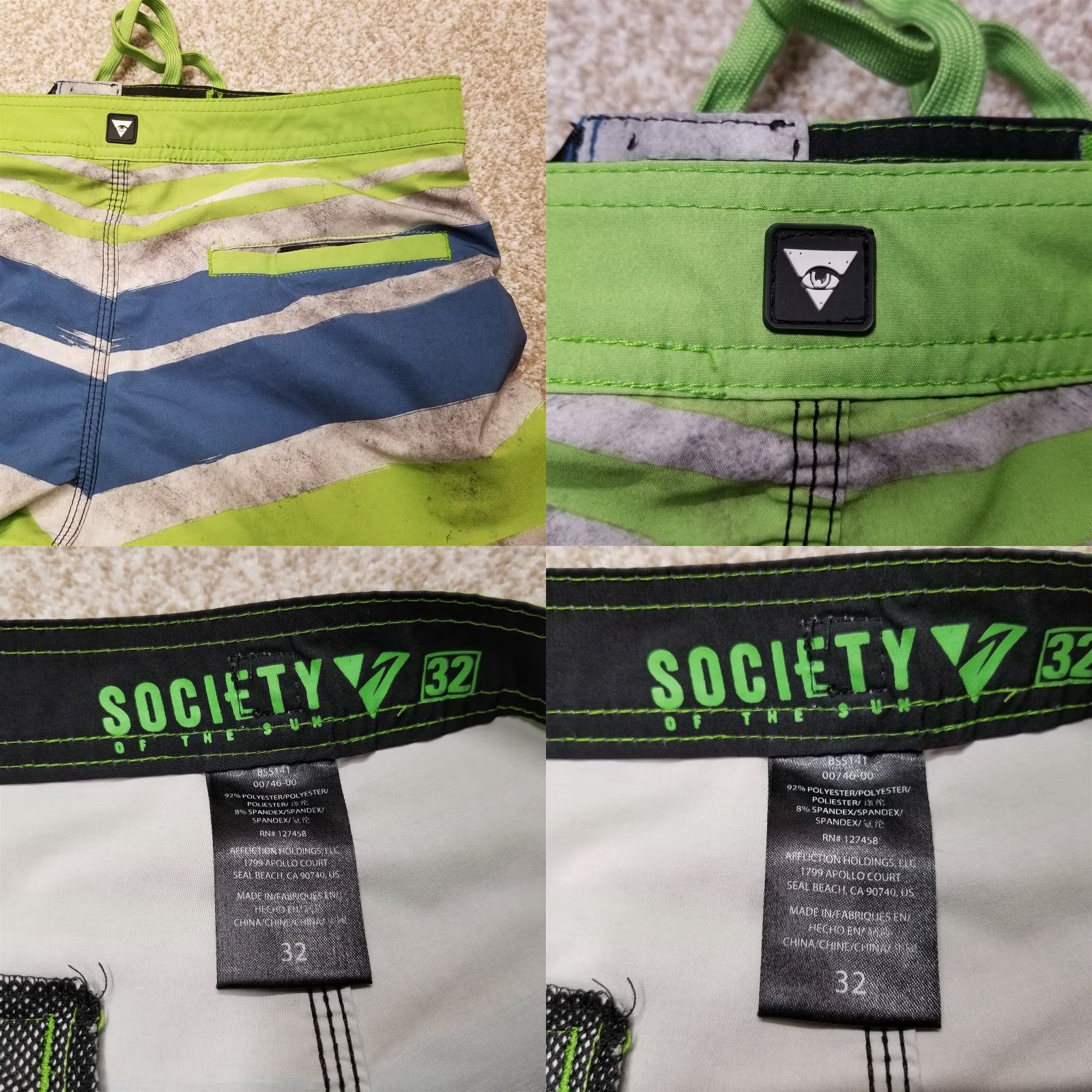 Vintage Society of The Sun Short Men 32 Green Blue Hybrid Cargo Stretch Swim Board Trunk Size US 32 / EU 48 - 8 Thumbnail