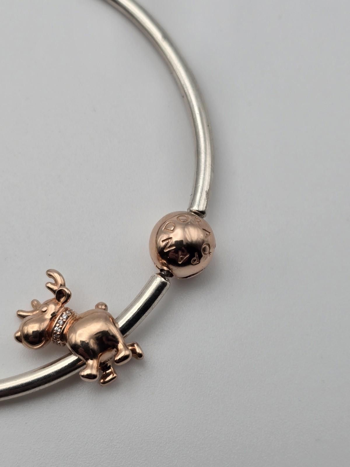 pandora Lot of 3 Genuine Pandora Bracelets + Reindeer Charm Size ONE SIZE - 9 Thumbnail