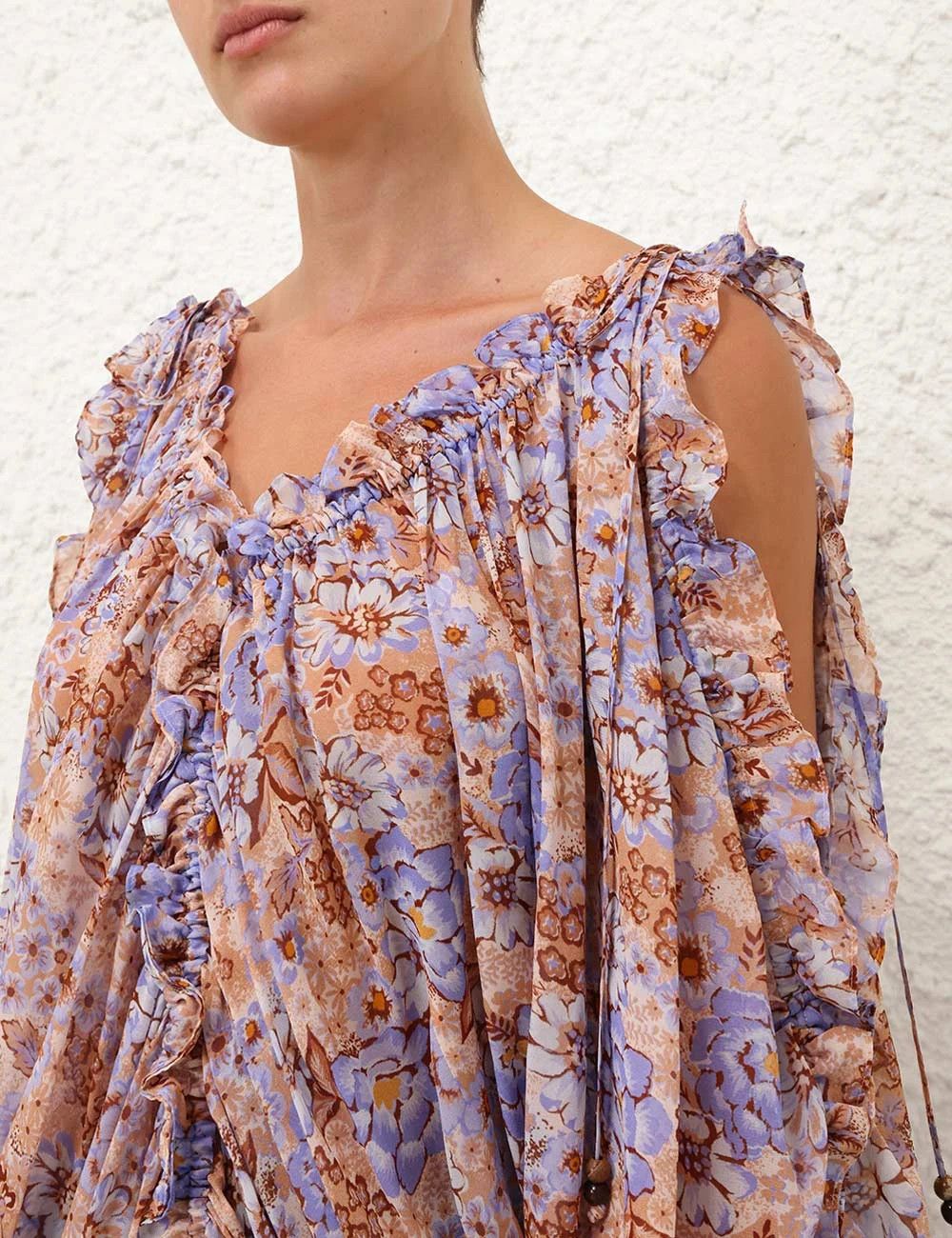 Zimmermann oc11z0226 Dawning Plunge Billow Blouse In Multicolor Size L / US 10 / IT 46 - 5 Thumbnail