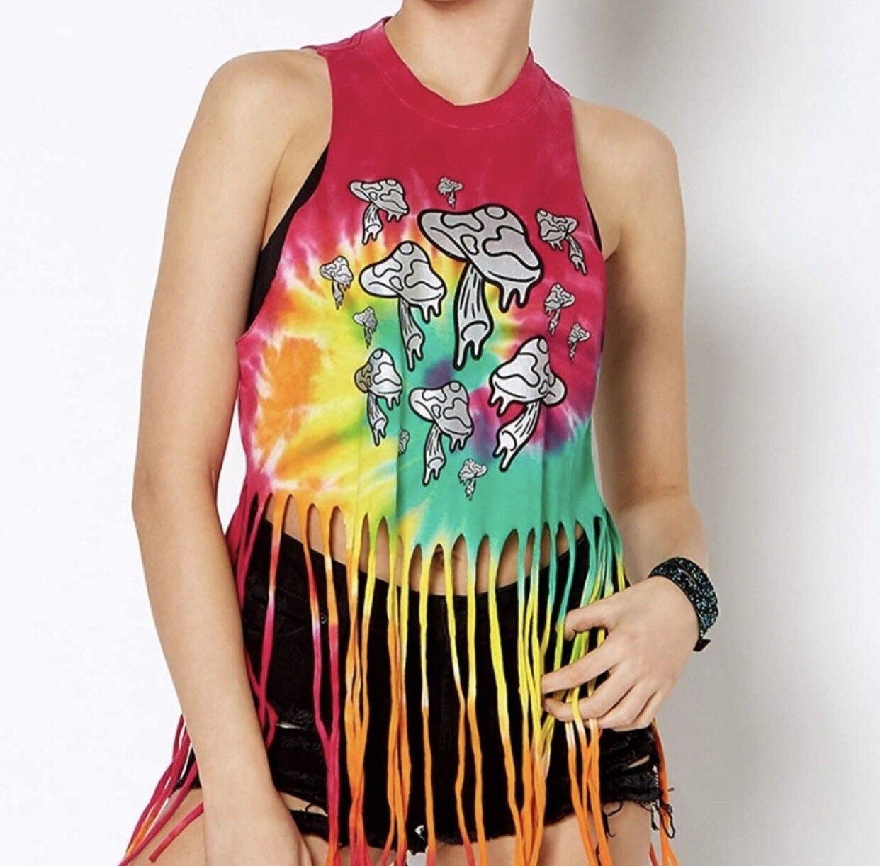 Other NWT Spencer’s Tie Dye Fringe Tank Top Sz S Metallic Mushroom Size S / US 4 / IT 40 - 2 Thumbnail