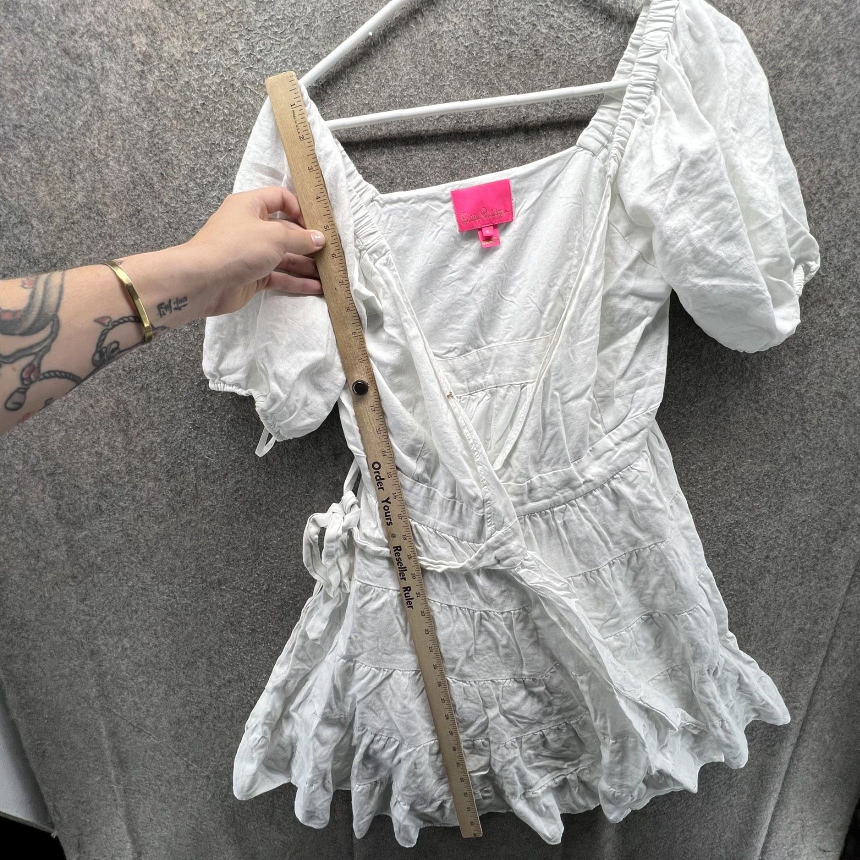 Lilly Pulitzer Lilly Pulitzer Dress Womens 6 White Puff Sleeve Wrap Ruffle Mini Sundress Size M / US 6-8 / IT 42-44 - 3 Thumbnail