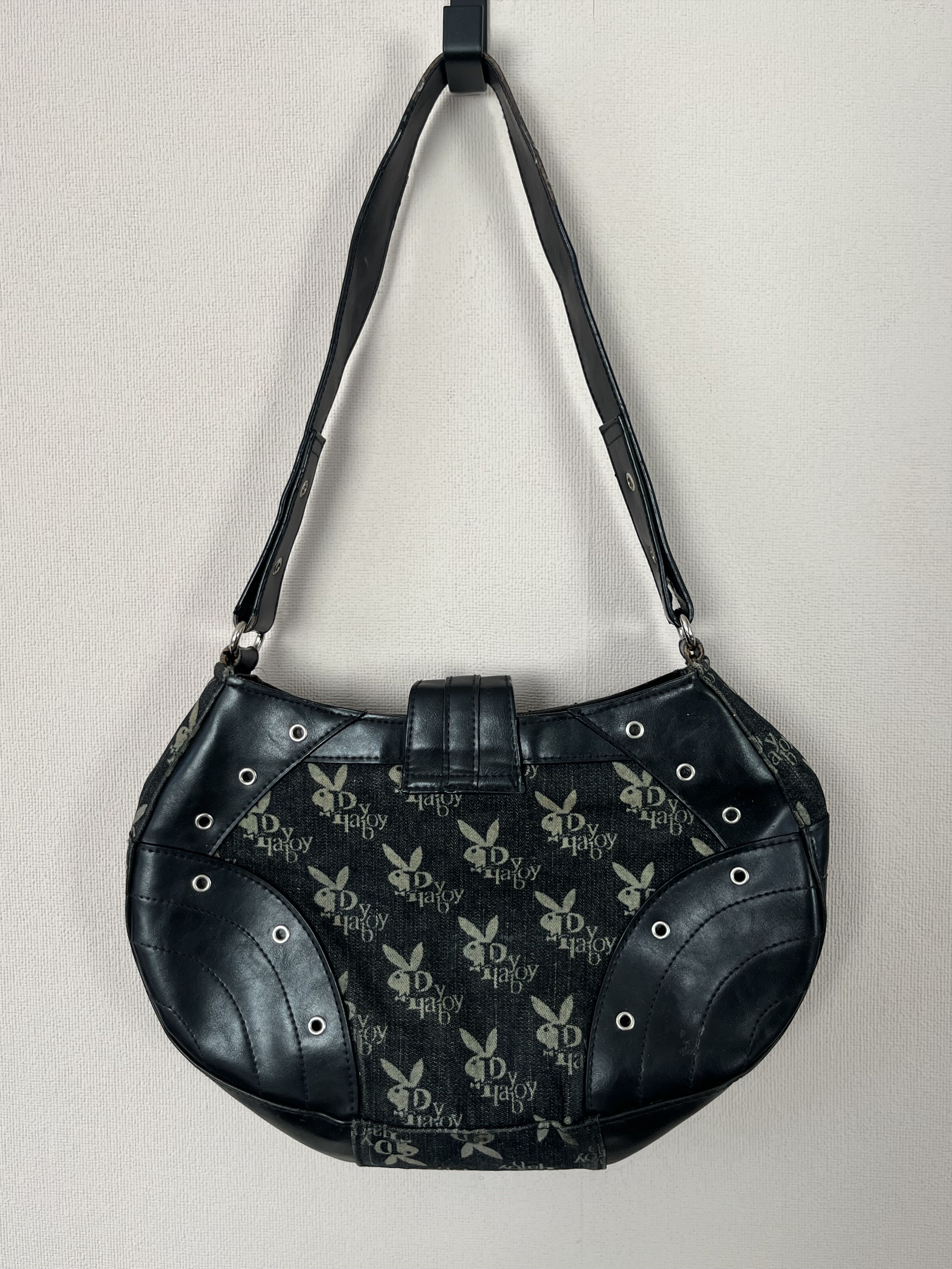 Playboy Playboy Y2K Monogram Shoulder Bag Black Studded Baguette Size ONE SIZE - 2 Thumbnail