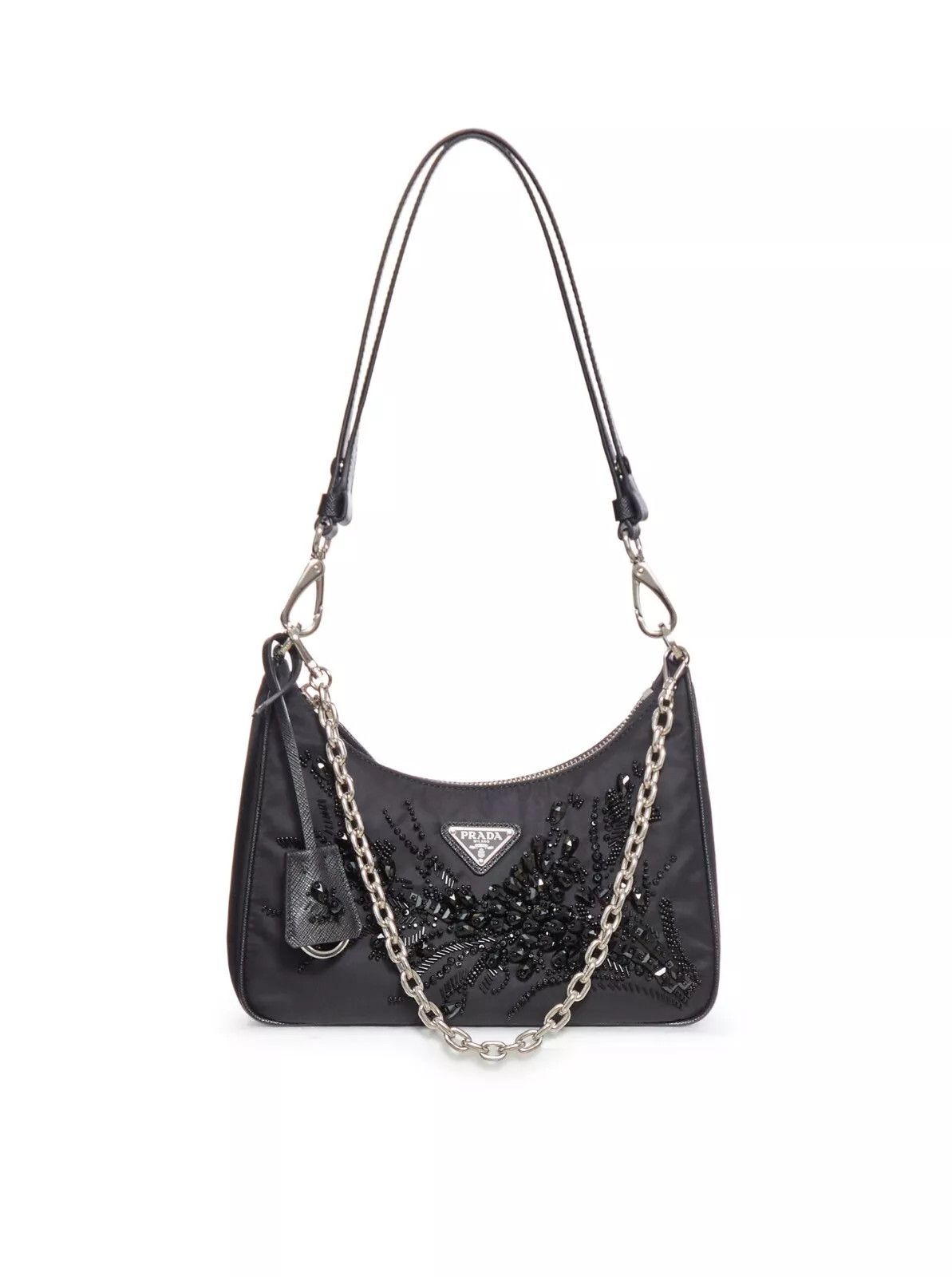 PRADA Re-Nylon Mini Black Embroidered Shoulder Bag